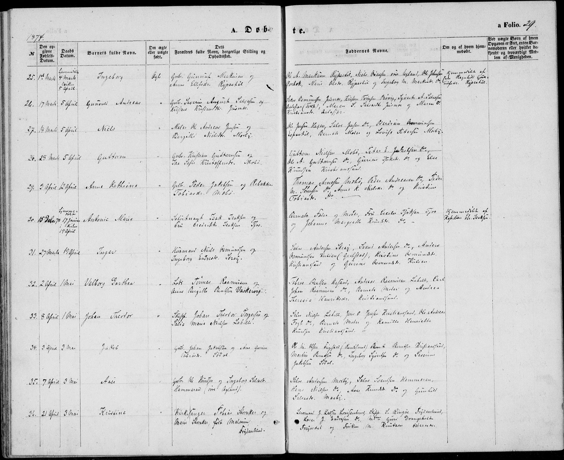 Oddernes sokneprestkontor, AV/SAK-1111-0033/F/Fb/Fba/L0007: Parish register (copy) no. B 7, 1869-1887, p. 29