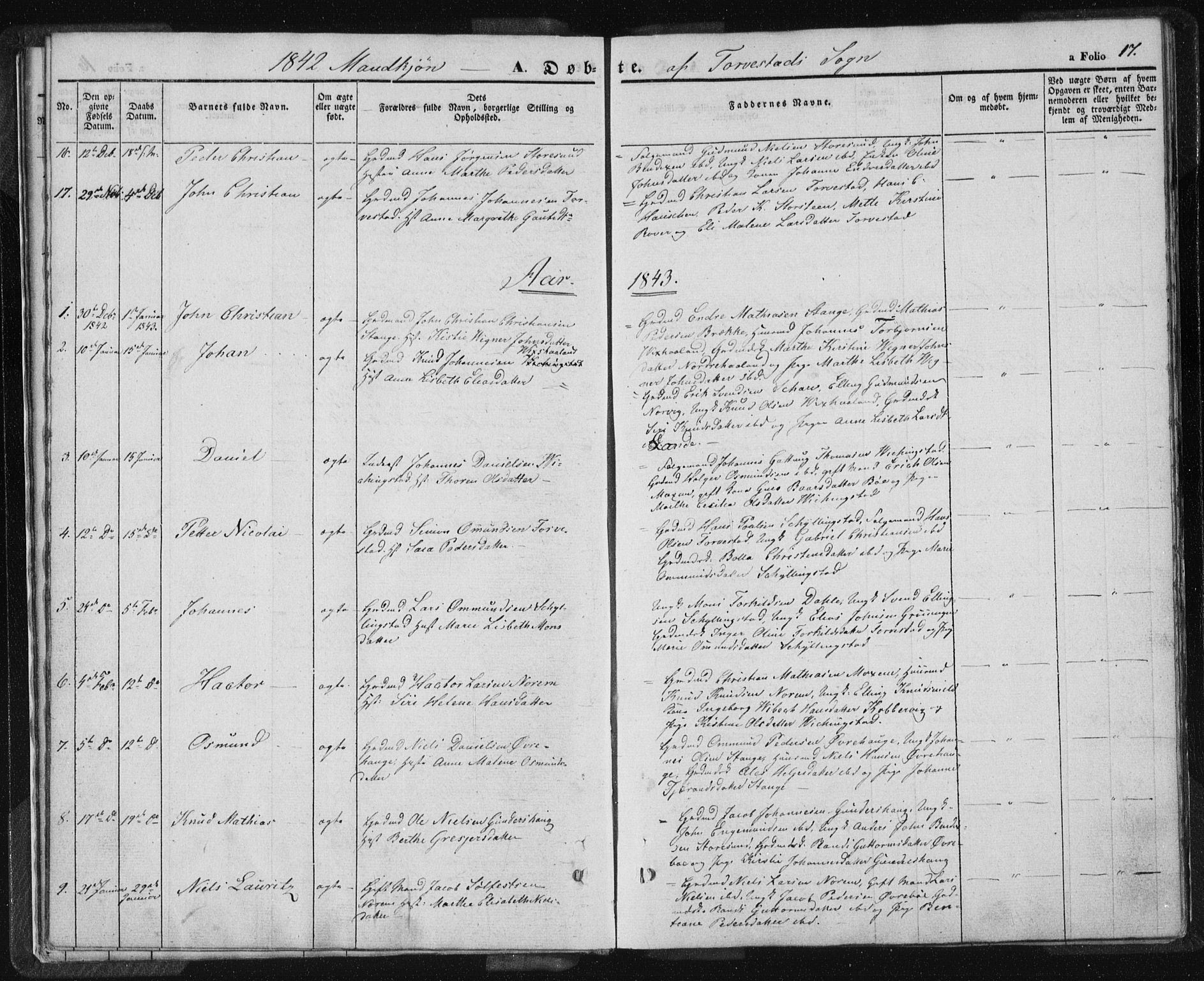 Torvastad sokneprestkontor, SAST/A -101857/H/Ha/Haa/L0005: Parish register (official) no. A 5, 1836-1847, p. 17