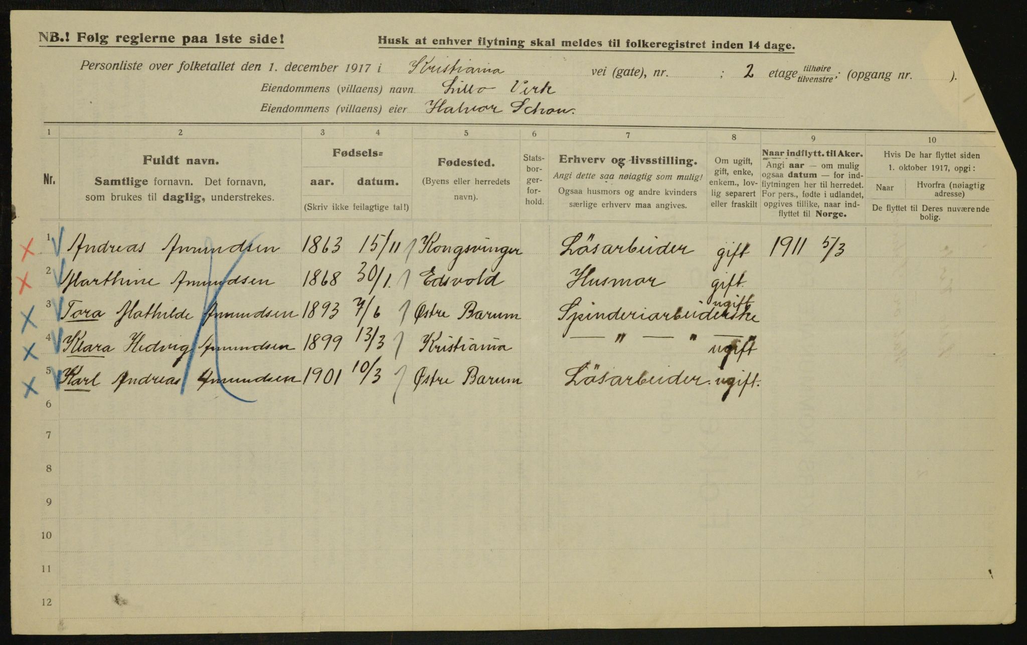 OBA, Municipal Census 1917 for Aker, 1917, p. 13462