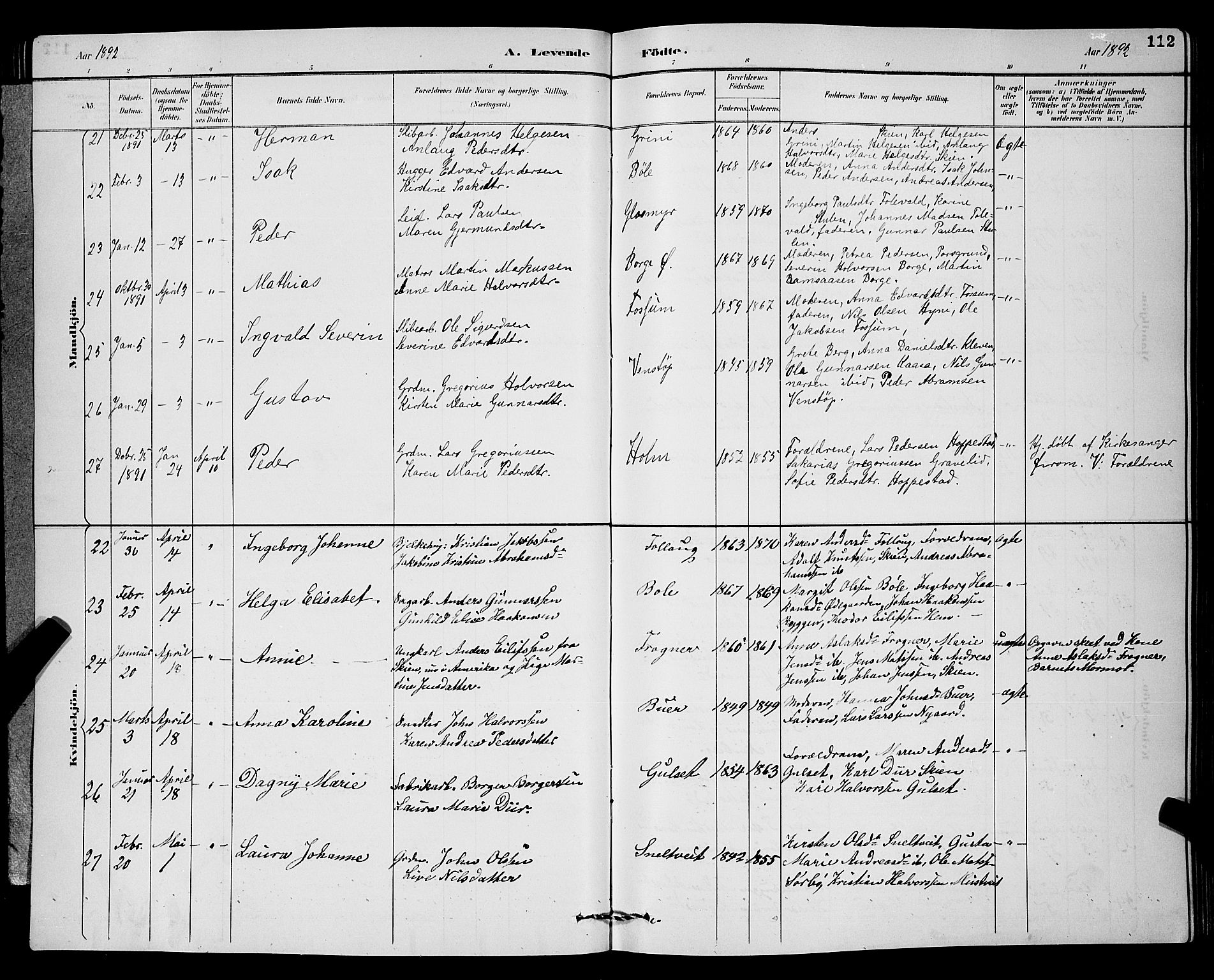 Gjerpen kirkebøker, SAKO/A-265/G/Ga/L0002: Parish register (copy) no. I 2, 1883-1900, p. 112