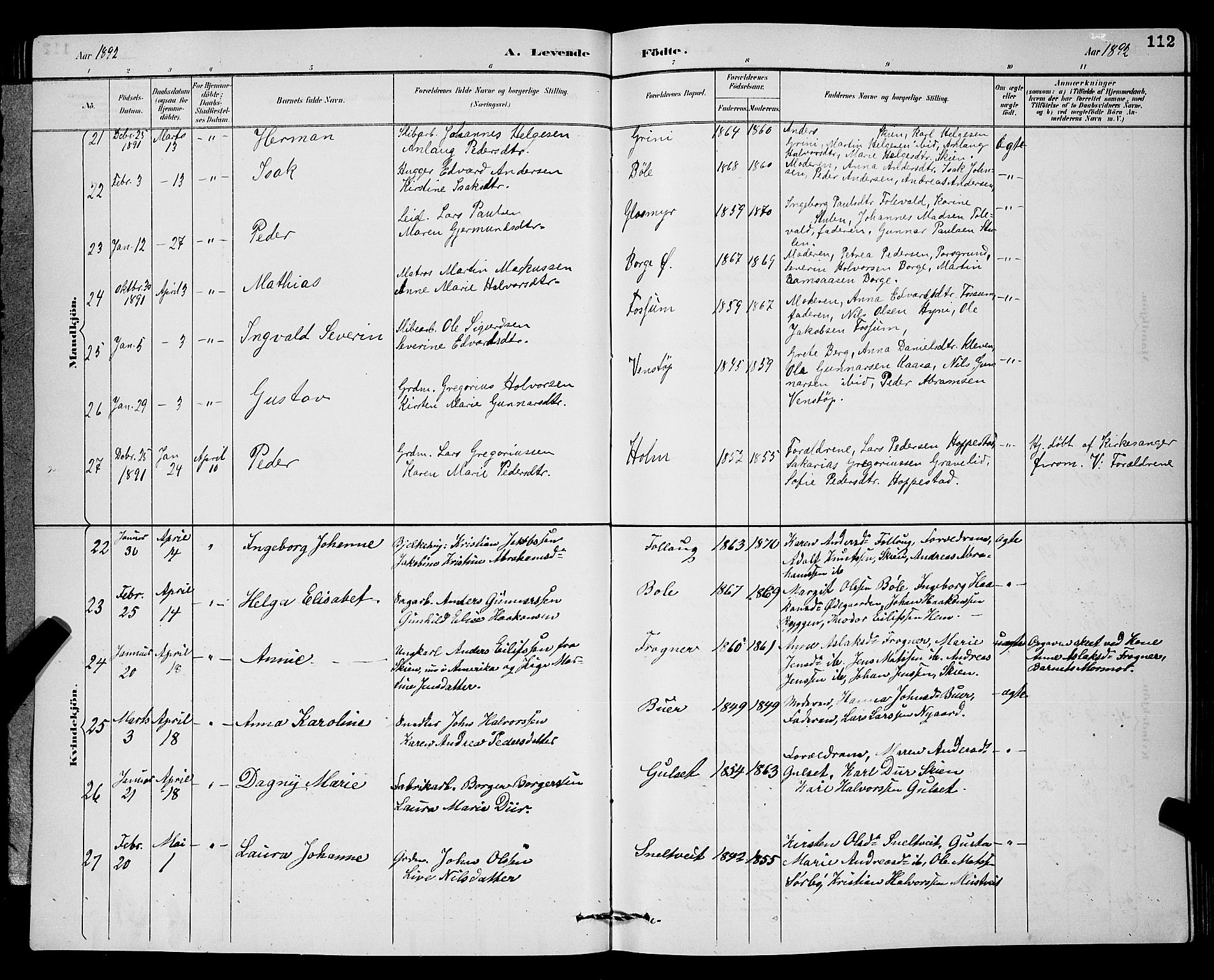 Gjerpen kirkebøker, AV/SAKO-A-265/G/Ga/L0002: Parish register (copy) no. I 2, 1883-1900, p. 112