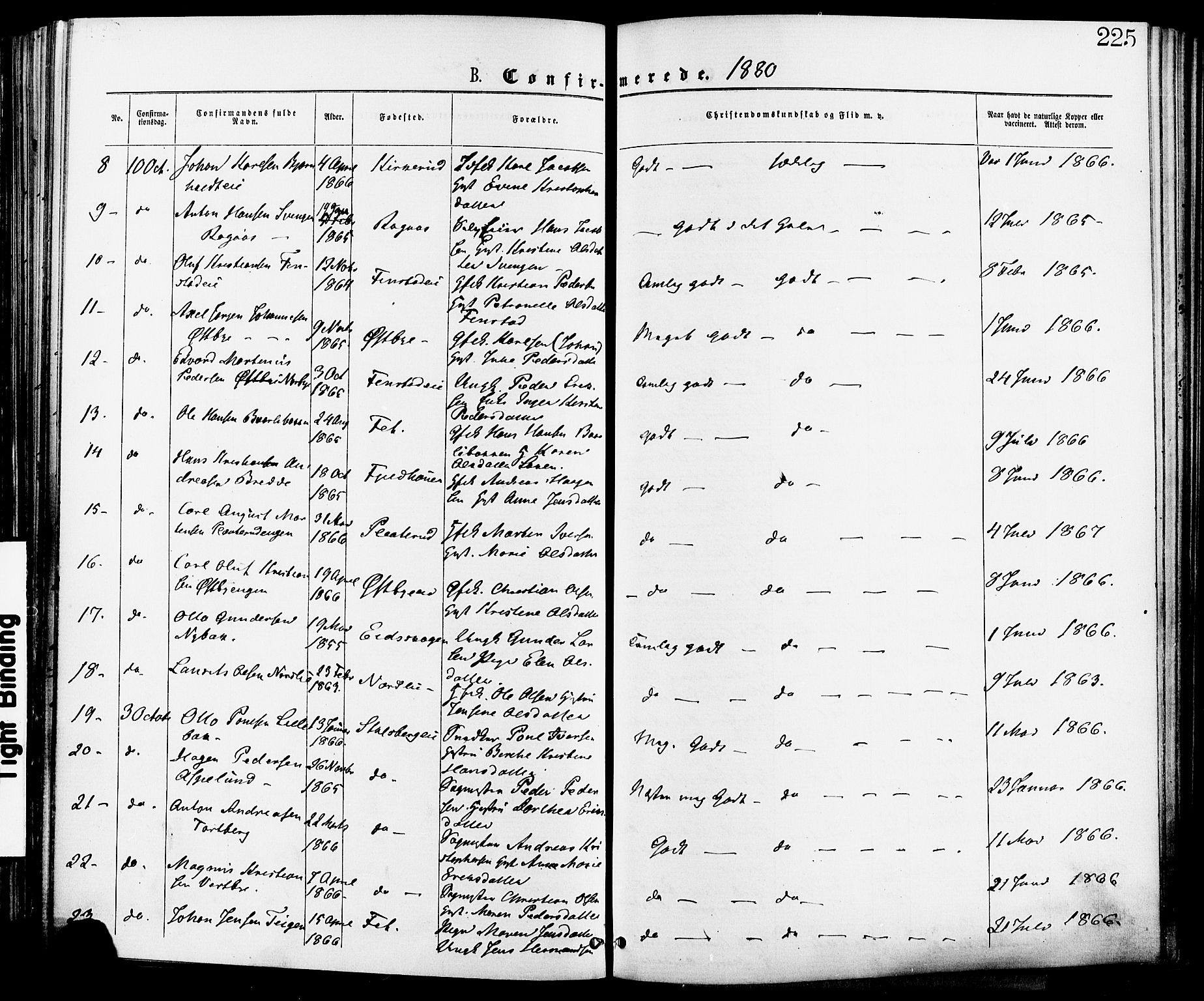 Skedsmo prestekontor Kirkebøker, AV/SAO-A-10033a/F/Fa/L0012: Parish register (official) no. I 12, 1876-1883, p. 225