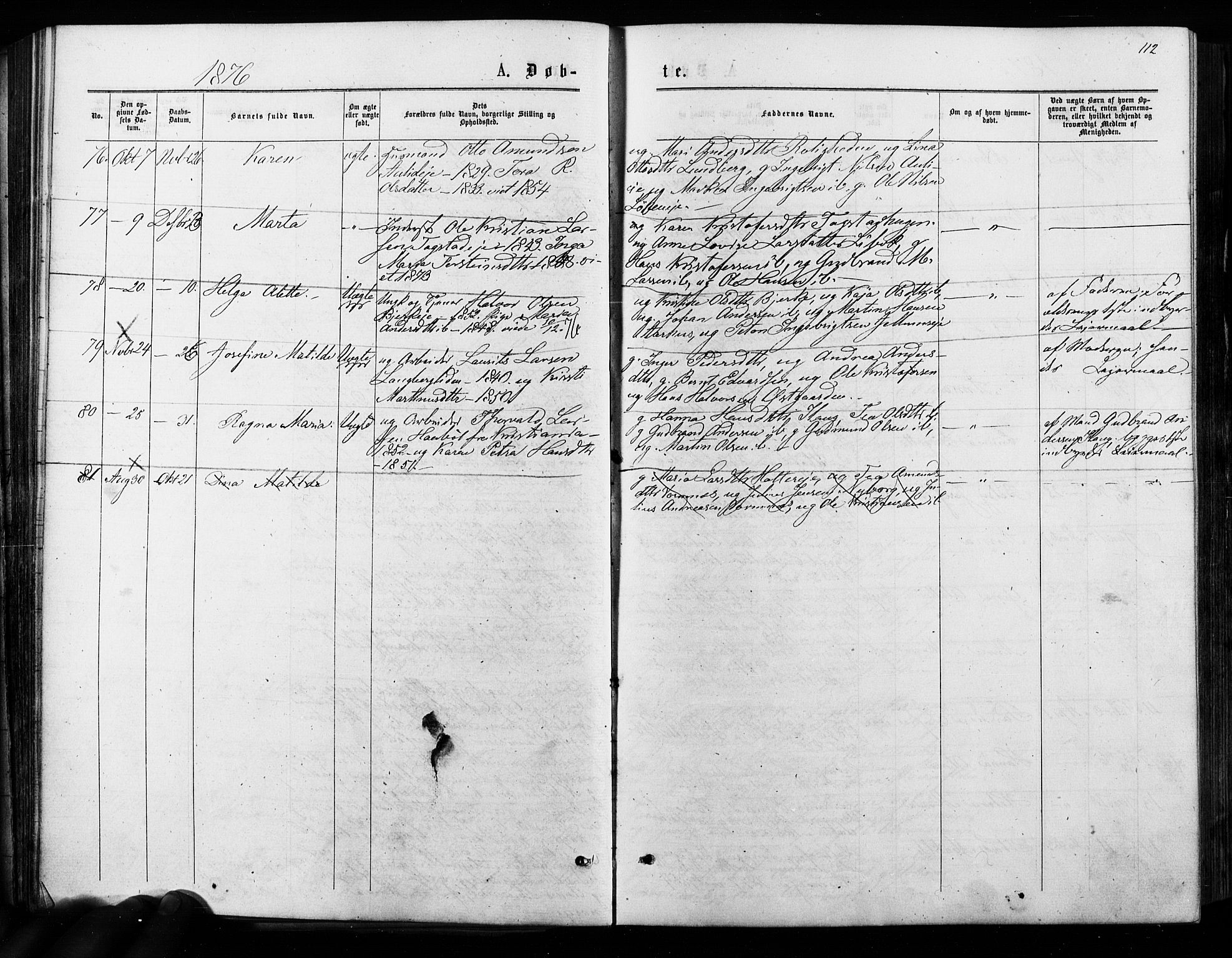 Nes prestekontor Kirkebøker, SAO/A-10410/F/Fa/L0009: Parish register (official) no. I 9, 1875-1882, p. 112