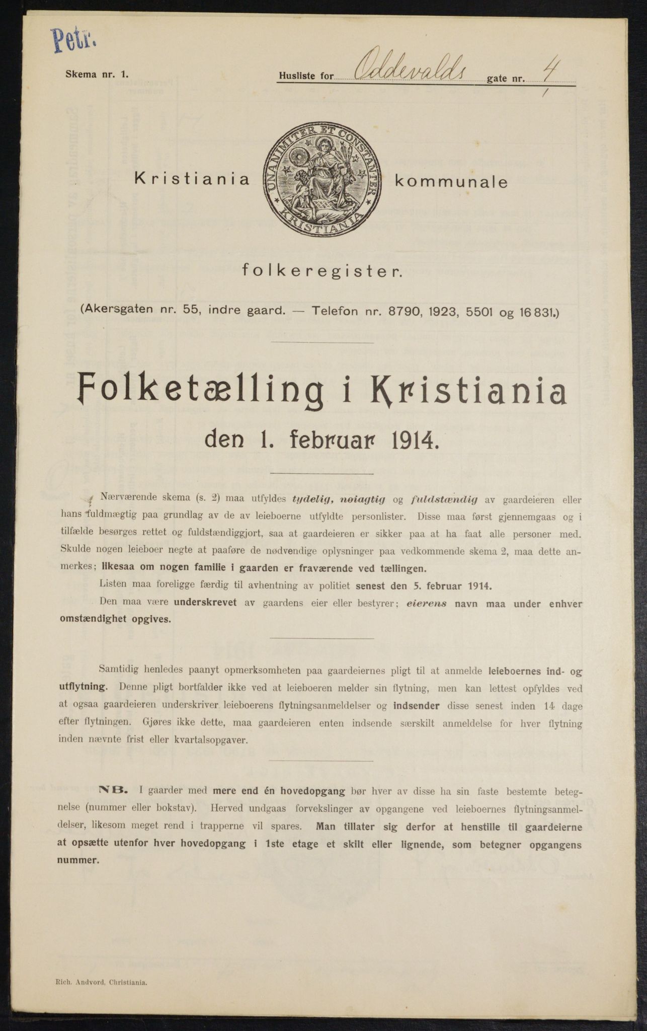 OBA, Municipal Census 1914 for Kristiania, 1914, p. 74481