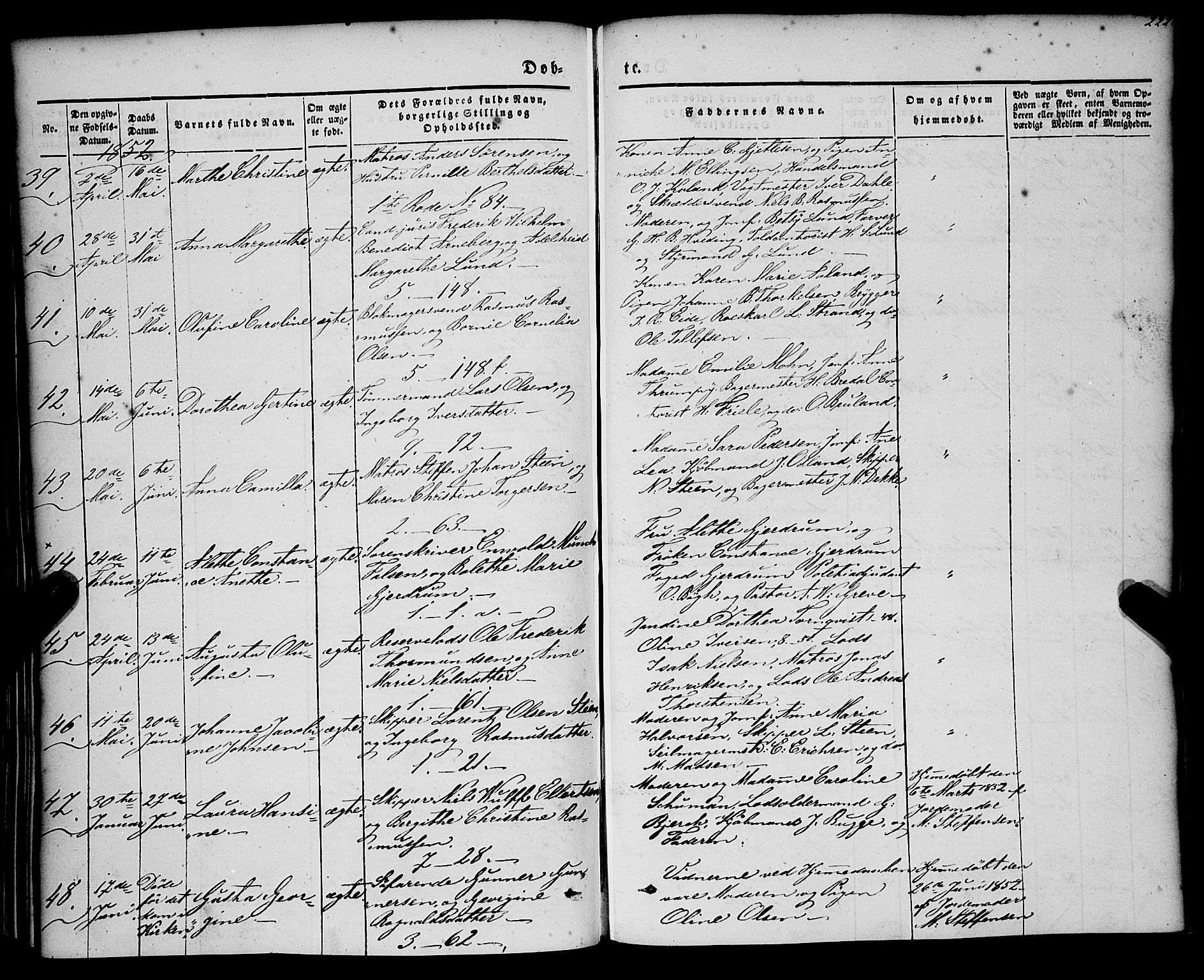 Nykirken Sokneprestembete, AV/SAB-A-77101/H/Haa/L0014: Parish register (official) no. B 1, 1844-1858, p. 222