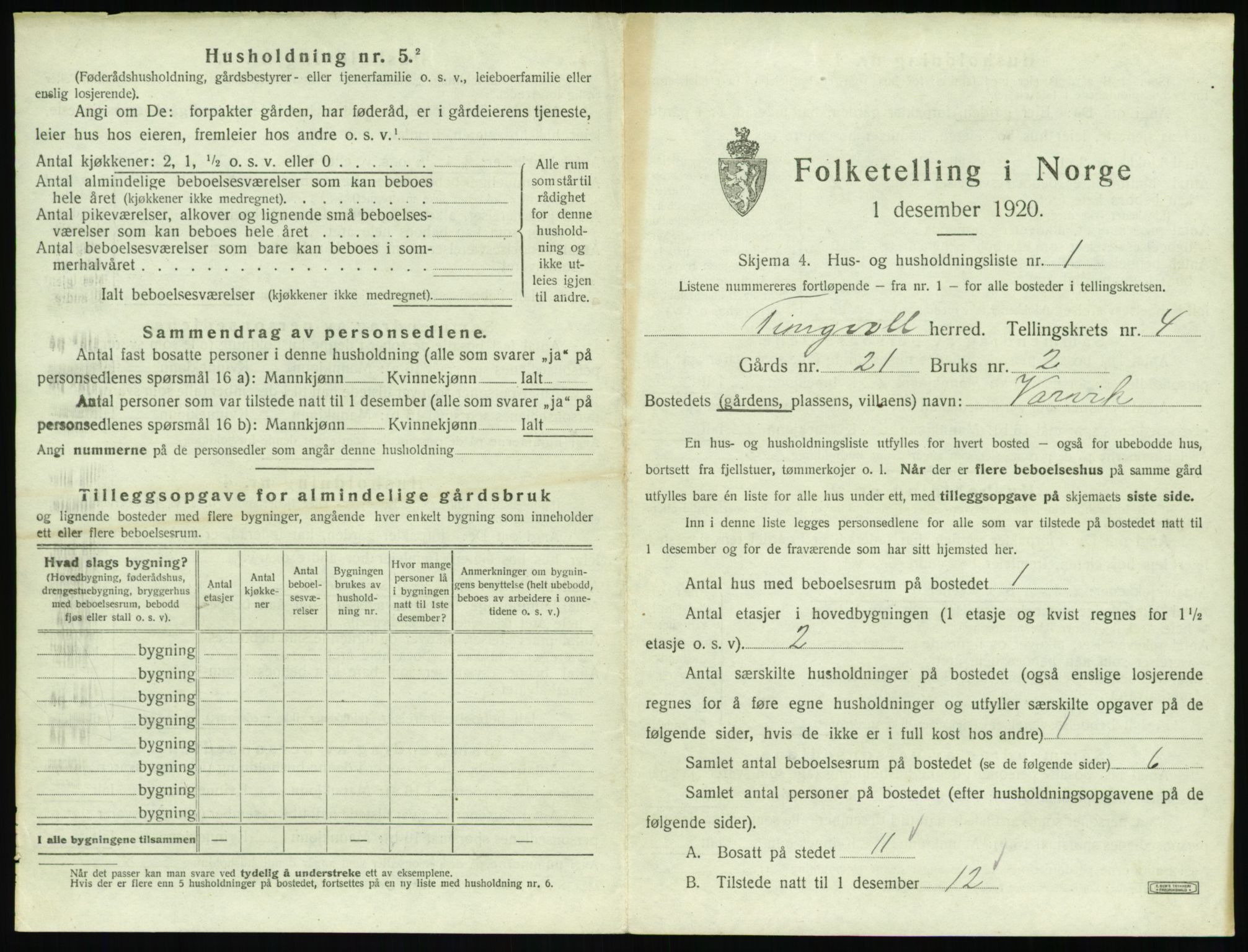 SAT, 1920 census for Tingvoll, 1920, p. 180