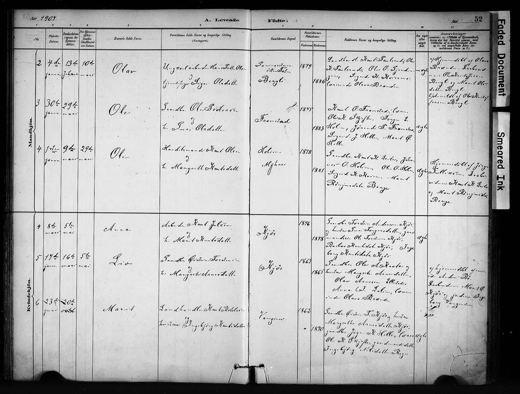 Vang prestekontor, Valdres, SAH/PREST-140/H/Ha/L0009: Parish register (official) no. 9, 1882-1914, p. 52