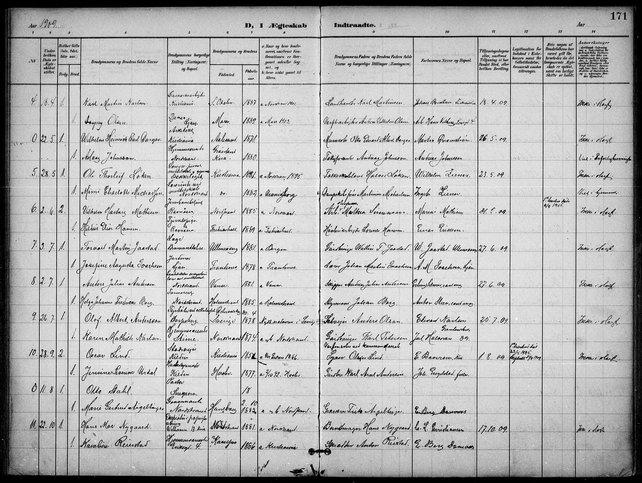 Nordstrand prestekontor Kirkebøker, SAO/A-10362a/F/Fa/L0001: Parish register (official) no. I 1, 1900-1914, p. 171