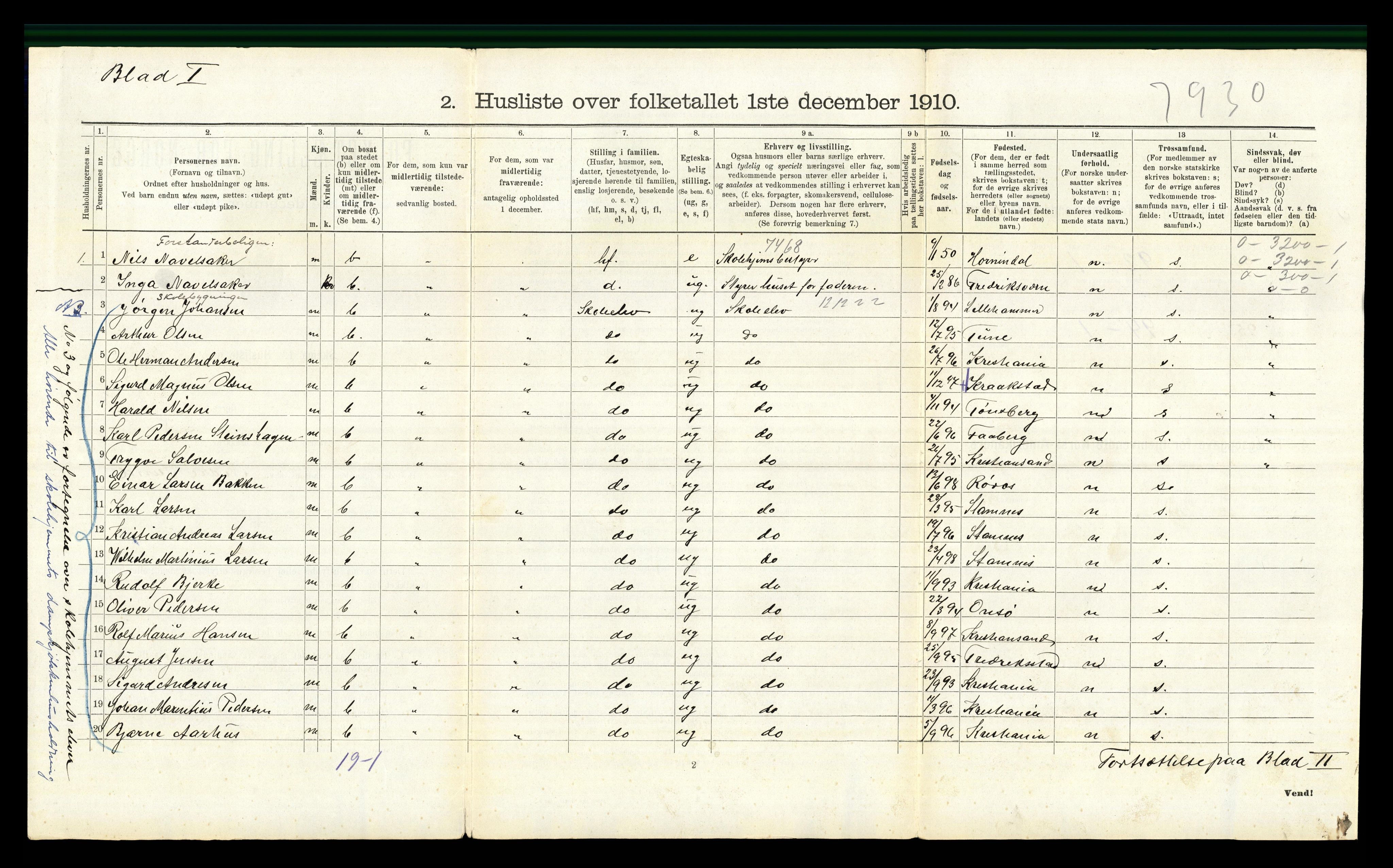 RA, 1910 census for Nes, 1910, p. 272