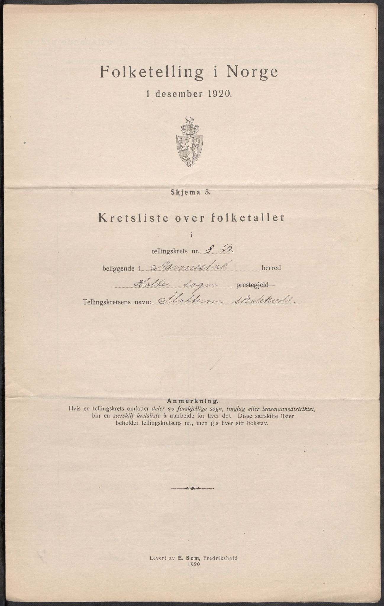 SAO, 1920 census for Nannestad, 1920, p. 43