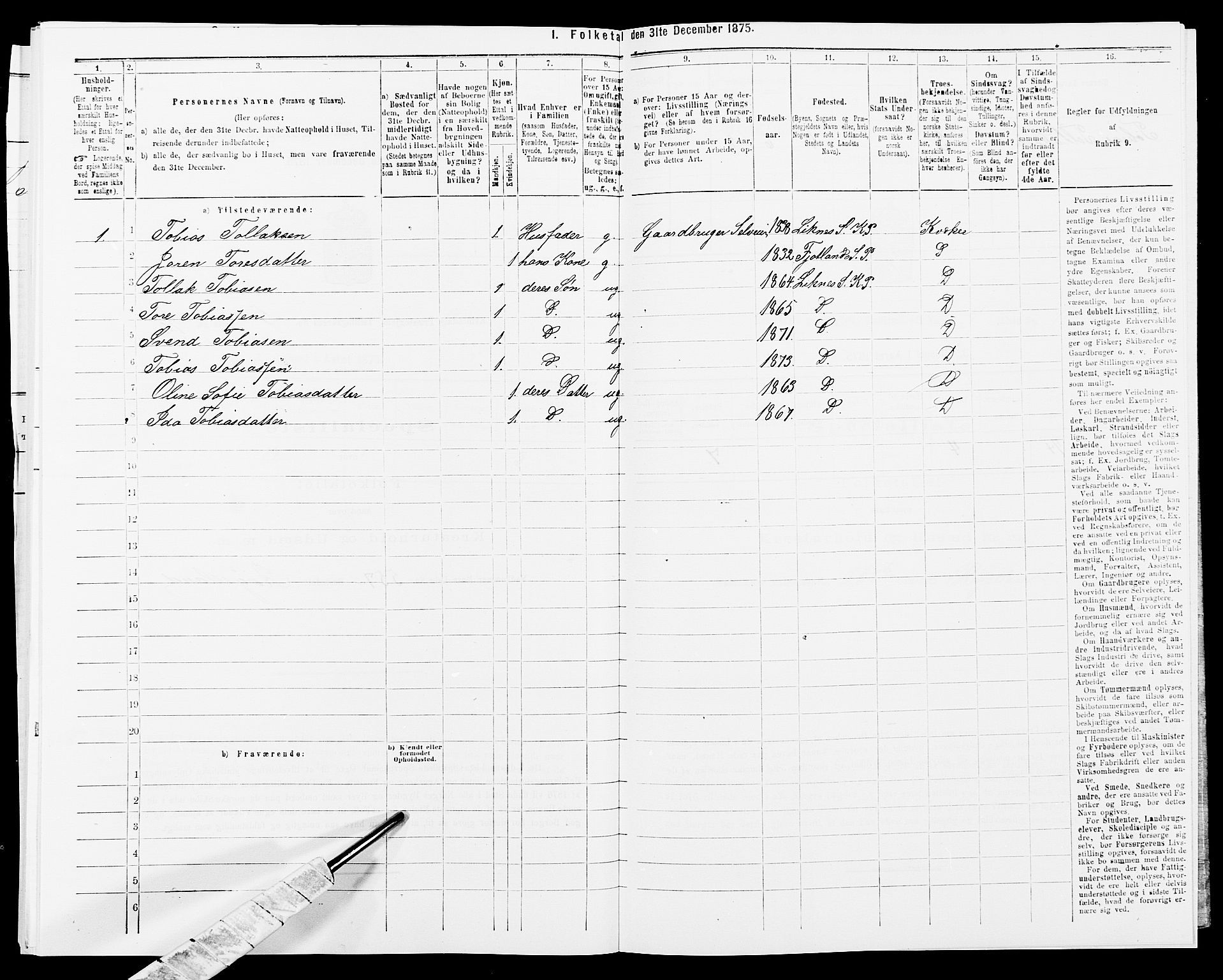 SAK, 1875 census for 1037P Kvinesdal, 1875, p. 903