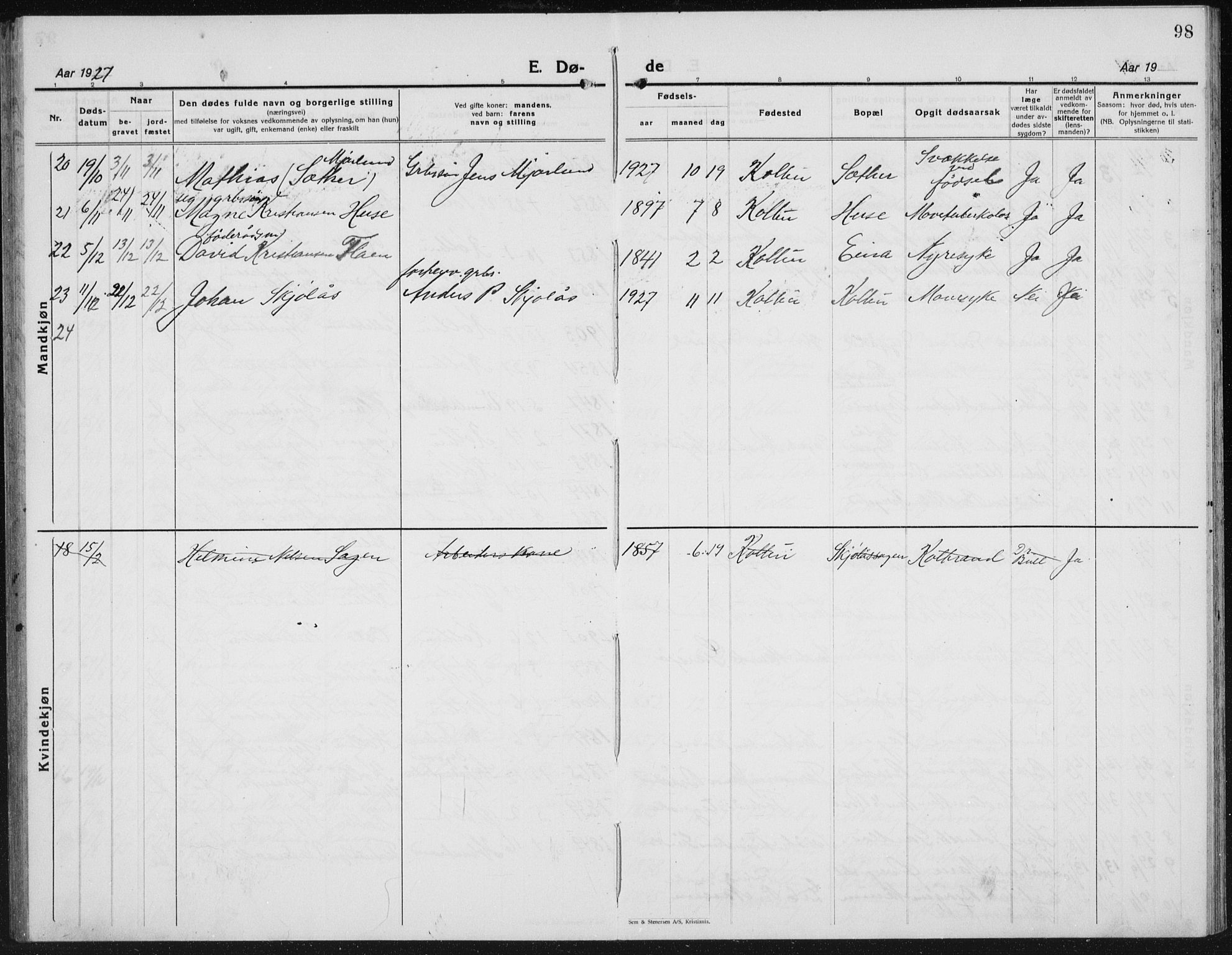 Kolbu prestekontor, SAH/PREST-110/H/Ha/Hab/L0002: Parish register (copy) no. 2, 1925-1942, p. 98
