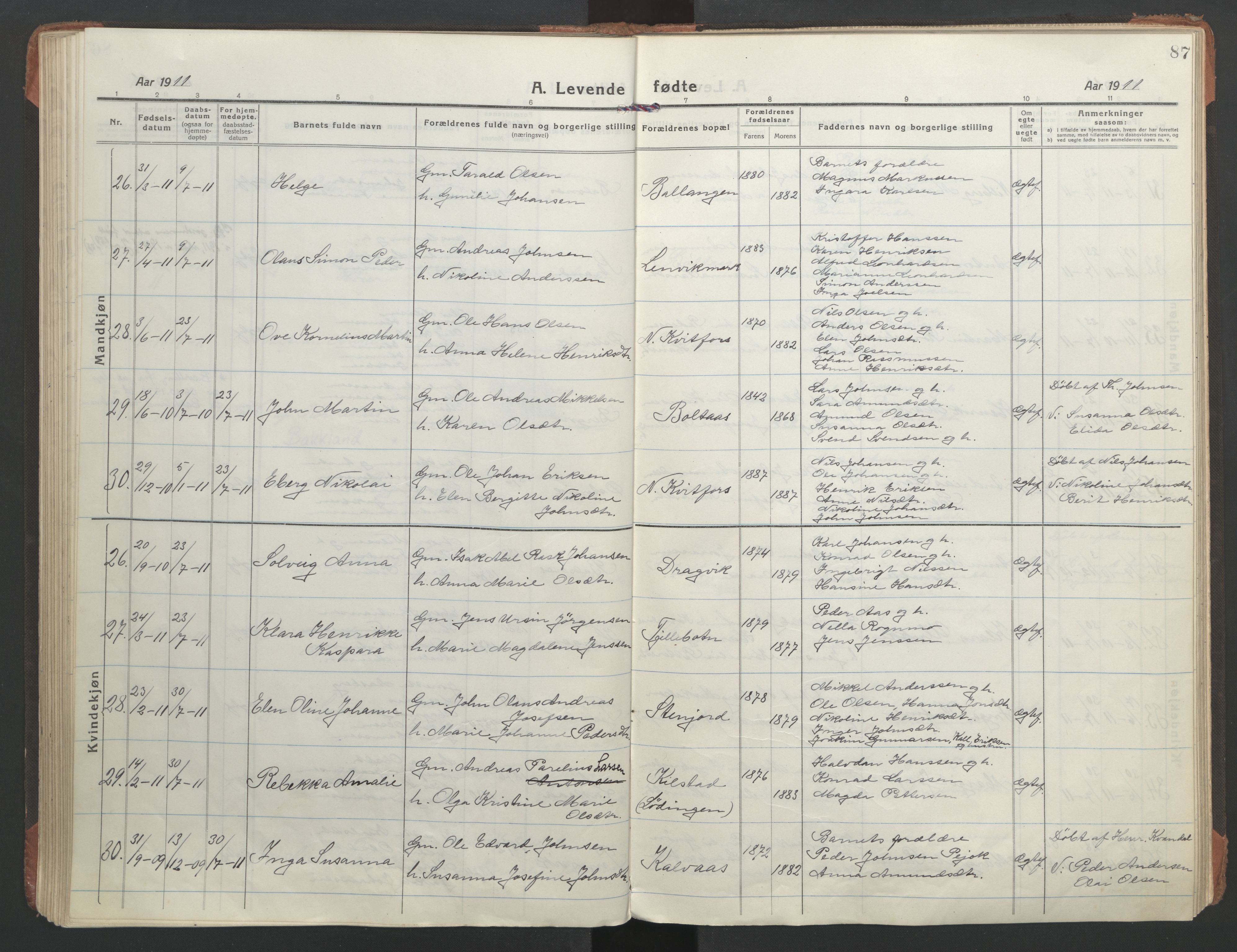 Ministerialprotokoller, klokkerbøker og fødselsregistre - Nordland, AV/SAT-A-1459/863/L0900: Parish register (official) no. 863A12, 1906-1915, p. 87