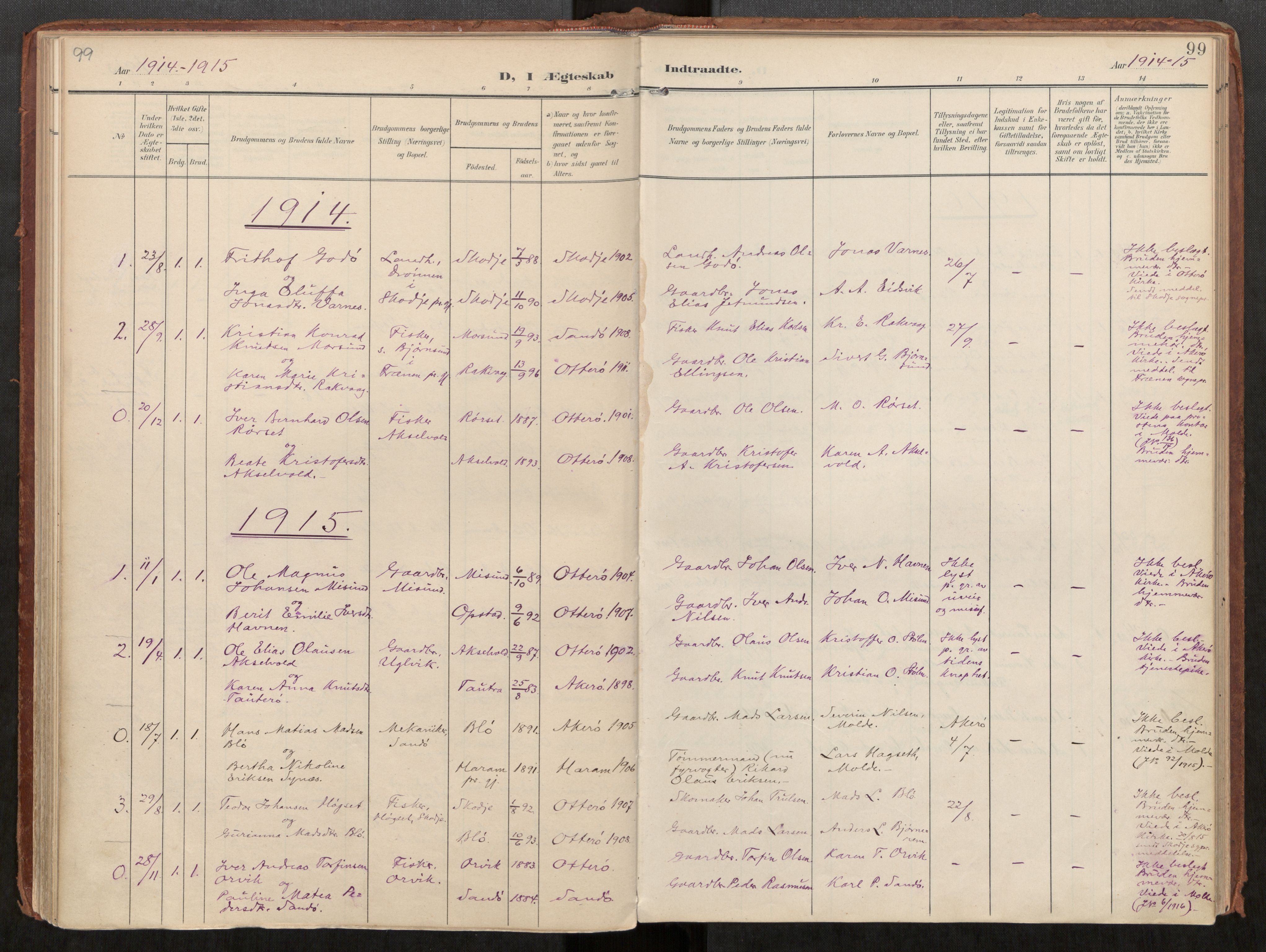 Ministerialprotokoller, klokkerbøker og fødselsregistre - Møre og Romsdal, AV/SAT-A-1454/563/L0740: Parish register (official) no. 563A02, 1903-1923, p. 99