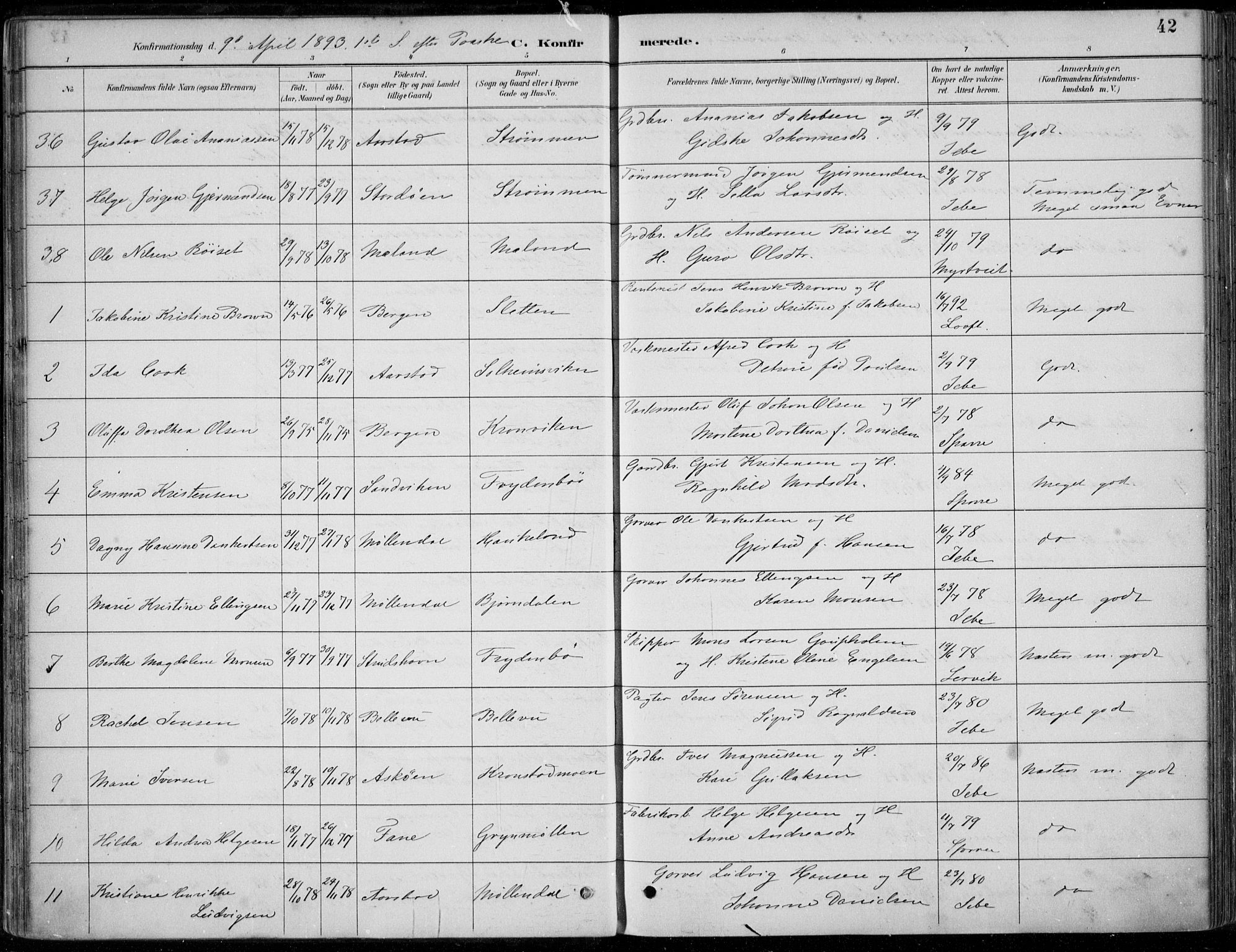 Årstad Sokneprestembete, AV/SAB-A-79301/H/Haa/L0006: Parish register (official) no. B 1, 1886-1901, p. 42