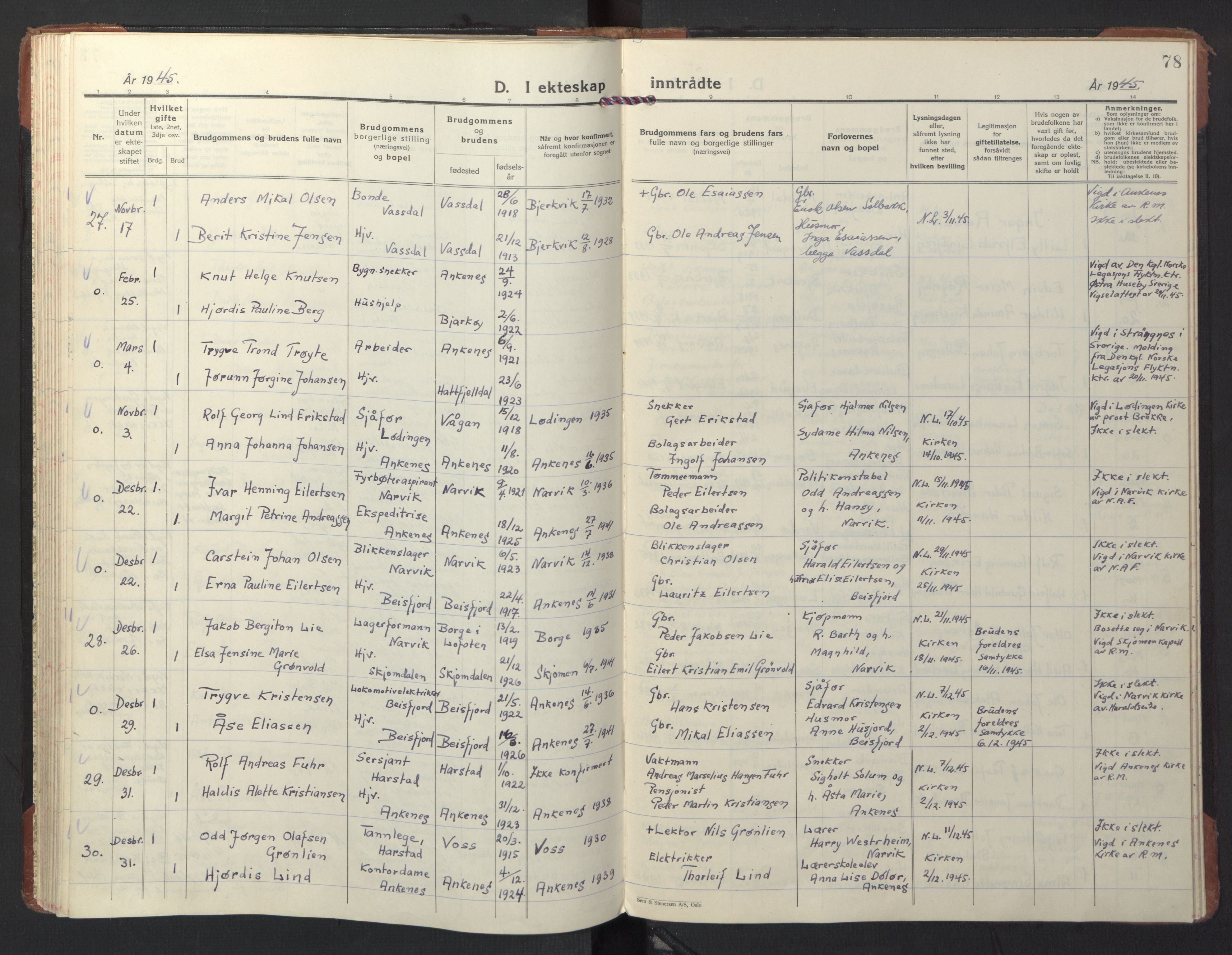 Ministerialprotokoller, klokkerbøker og fødselsregistre - Nordland, AV/SAT-A-1459/866/L0948: Parish register (official) no. 866A11, 1929-1949, p. 78