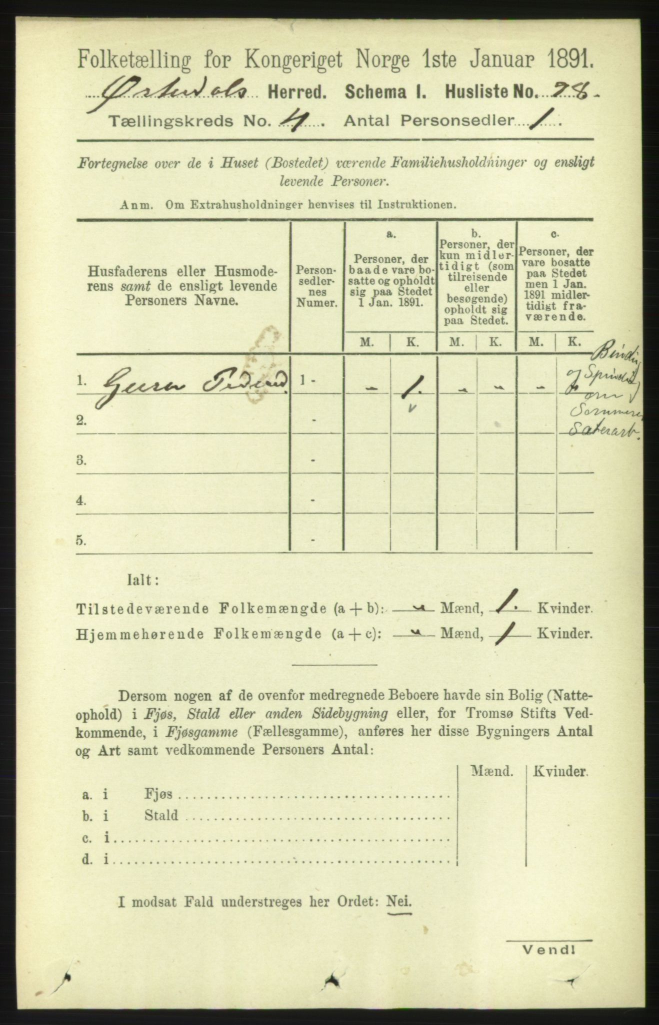 RA, 1891 census for 1638 Orkdal, 1891, p. 1881