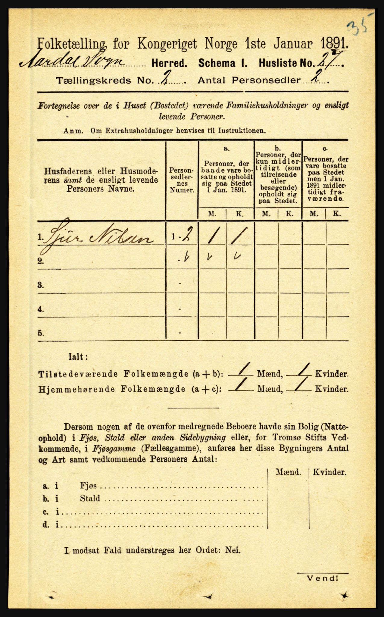 RA, 1891 census for 1424 Årdal, 1891, p. 153