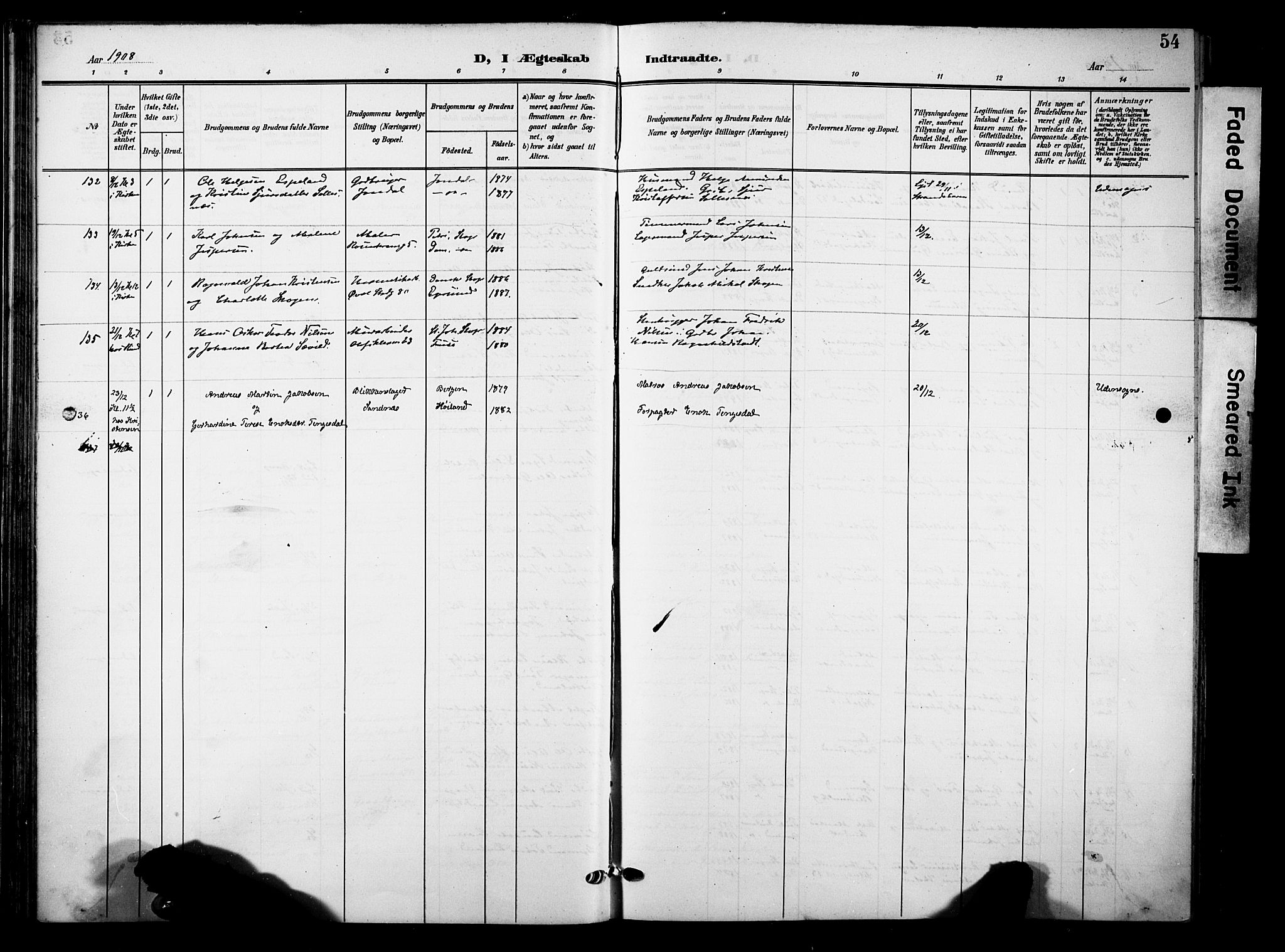 Domkirken sokneprestkontor, AV/SAST-A-101812/001/30/30BB/L0017: Parish register (copy) no. B 17, 1902-1921, p. 54