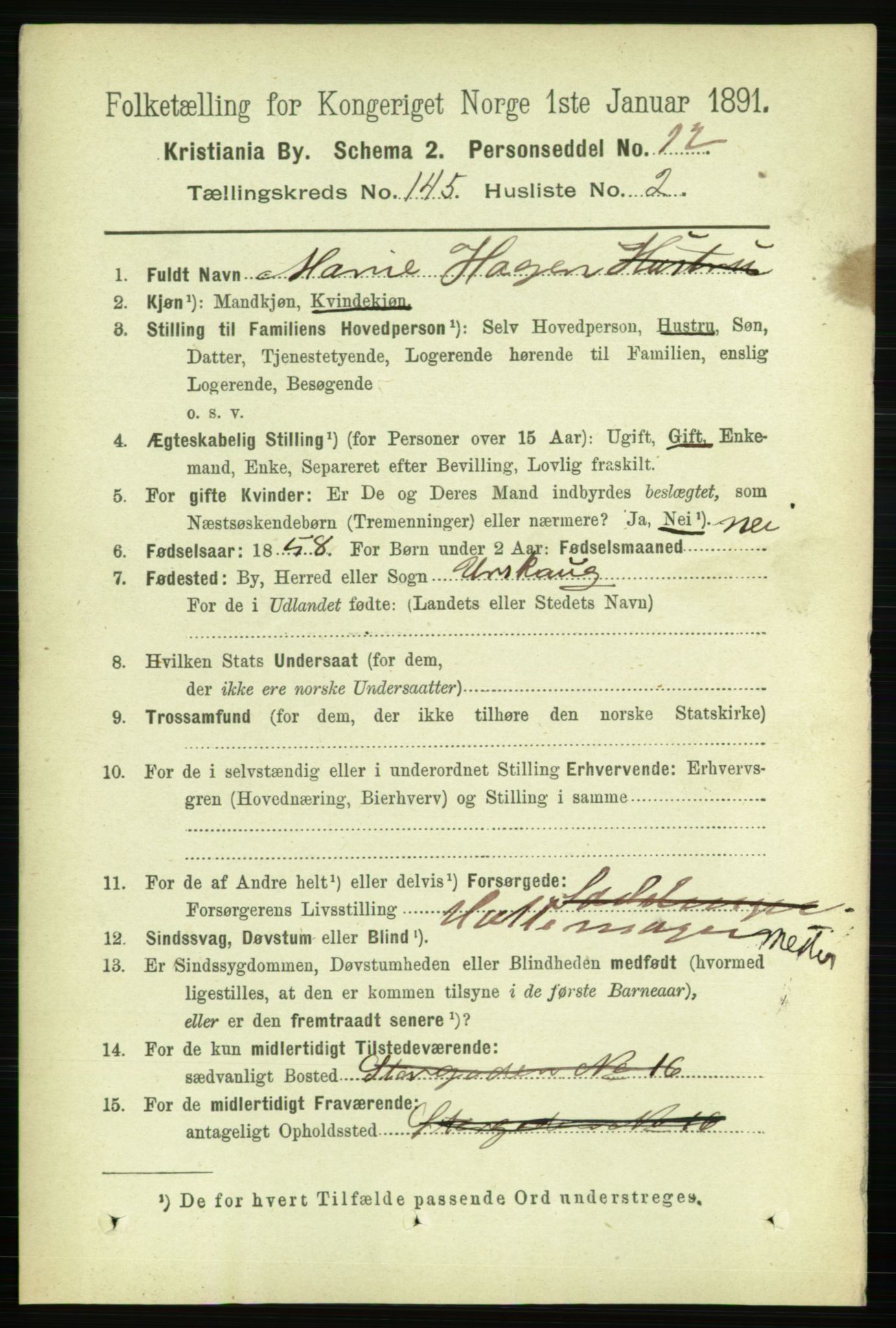 RA, 1891 census for 0301 Kristiania, 1891, p. 79397