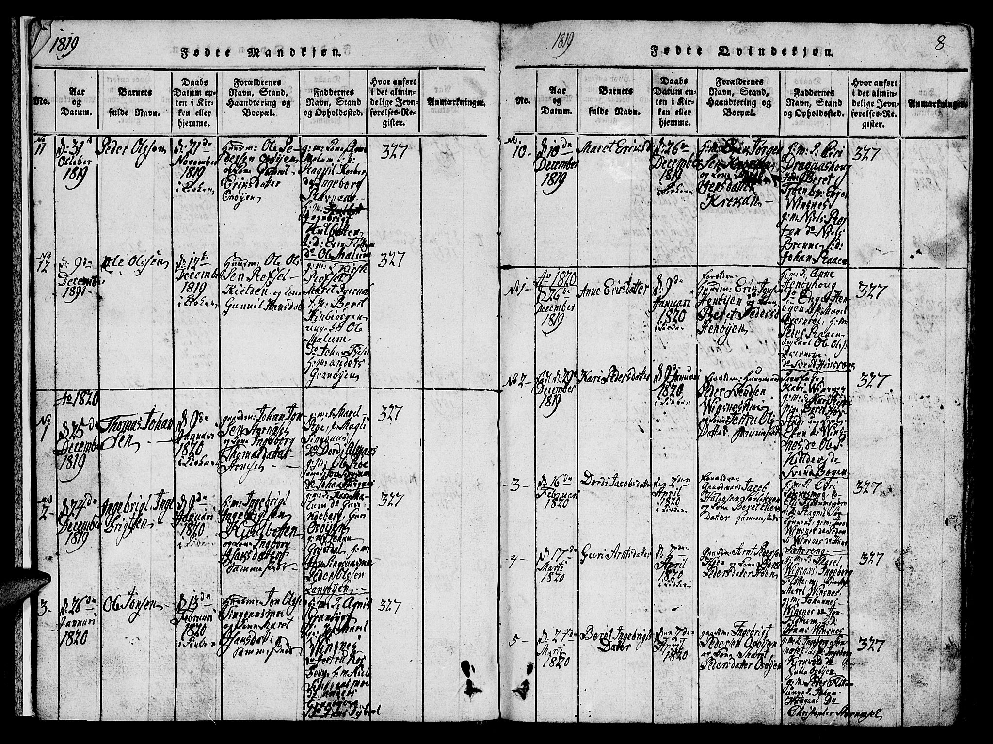 Ministerialprotokoller, klokkerbøker og fødselsregistre - Sør-Trøndelag, SAT/A-1456/688/L1026: Parish register (copy) no. 688C01, 1817-1860, p. 8