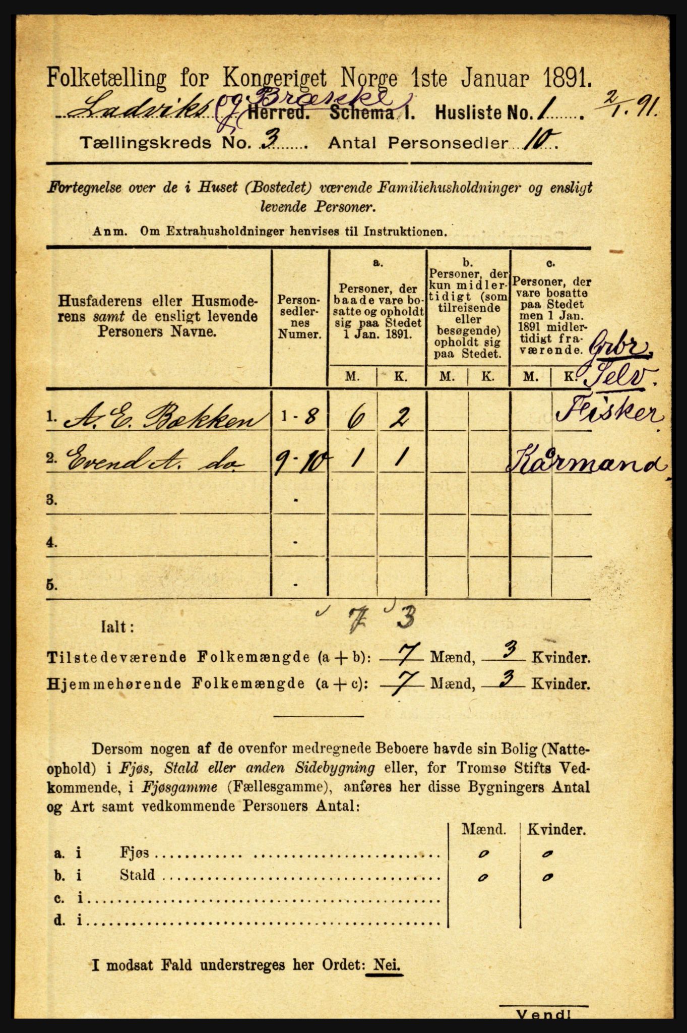 RA, 1891 census for 1415 Lavik og Brekke, 1891, p. 454