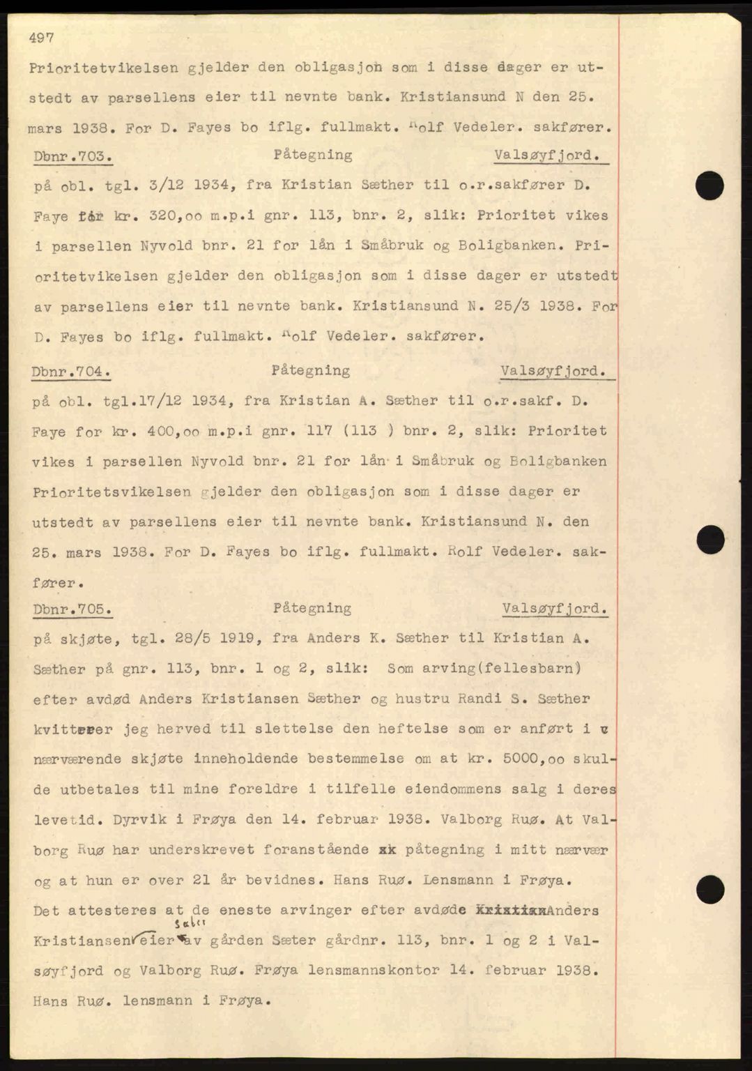 Nordmøre sorenskriveri, AV/SAT-A-4132/1/2/2Ca: Mortgage book no. C80, 1936-1939, Diary no: : 703/1938