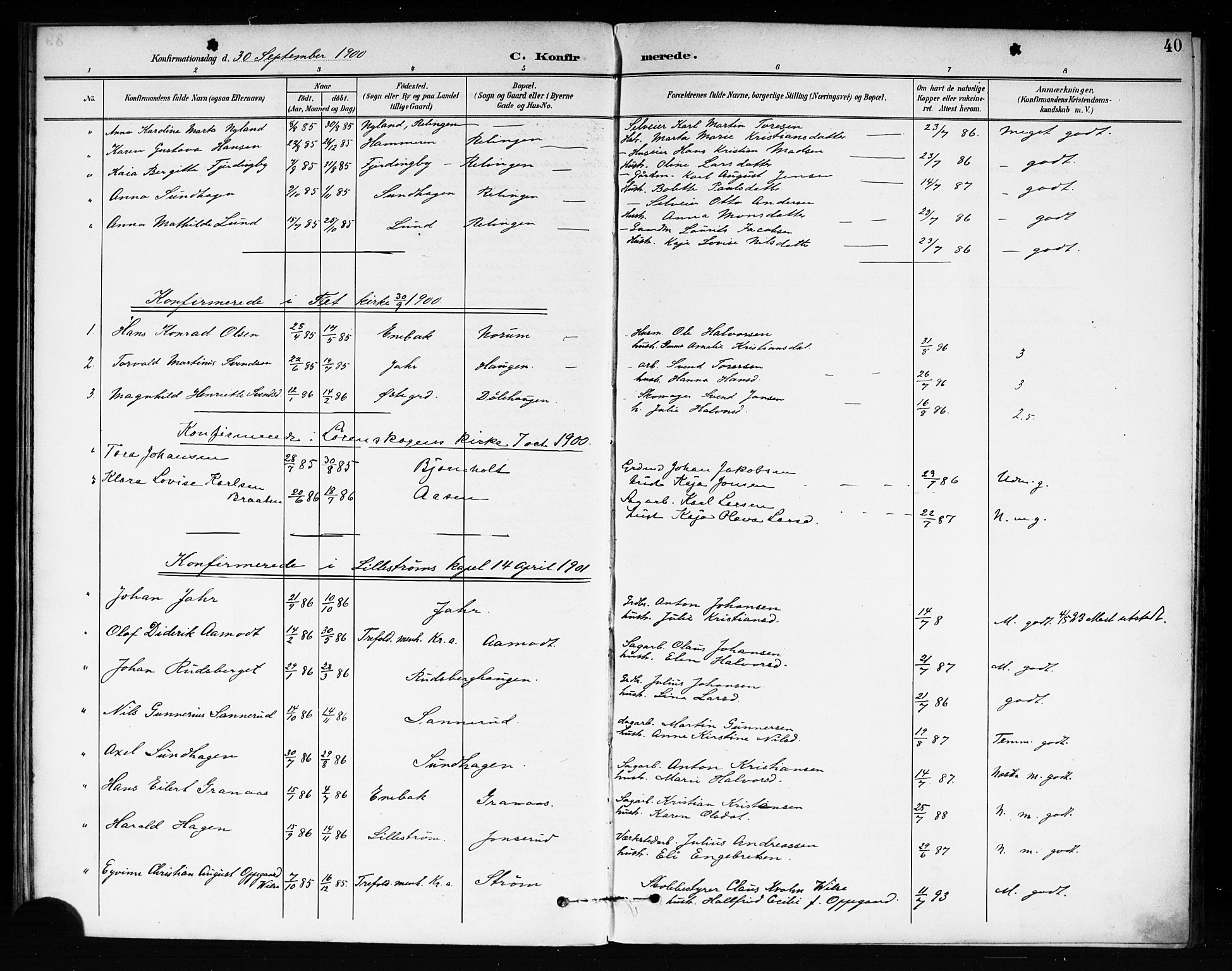 Fet prestekontor Kirkebøker, SAO/A-10370a/F/Fb/L0002: Parish register (official) no. II 2, 1892-1904, p. 40