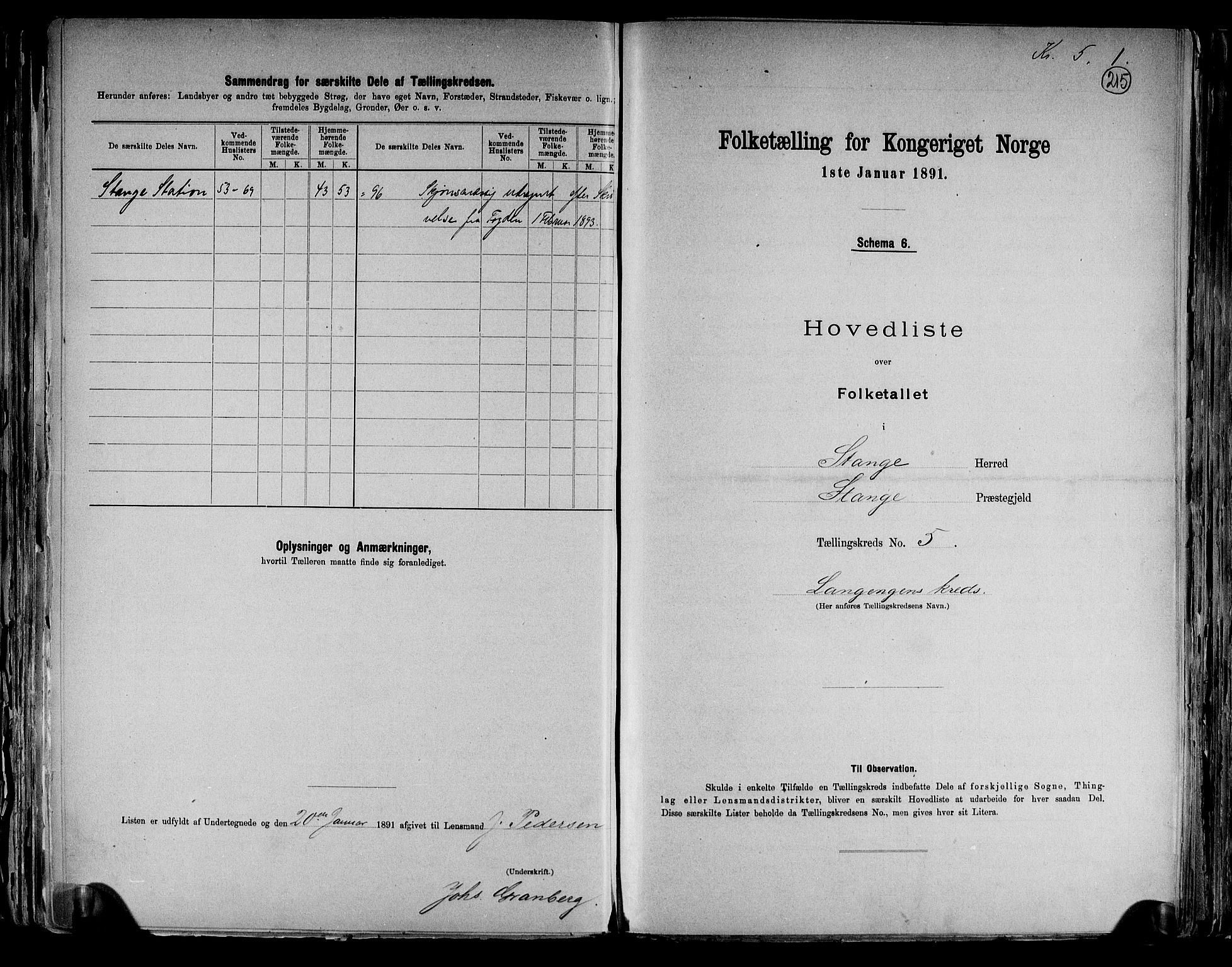 RA, 1891 census for 0417 Stange, 1891, p. 16