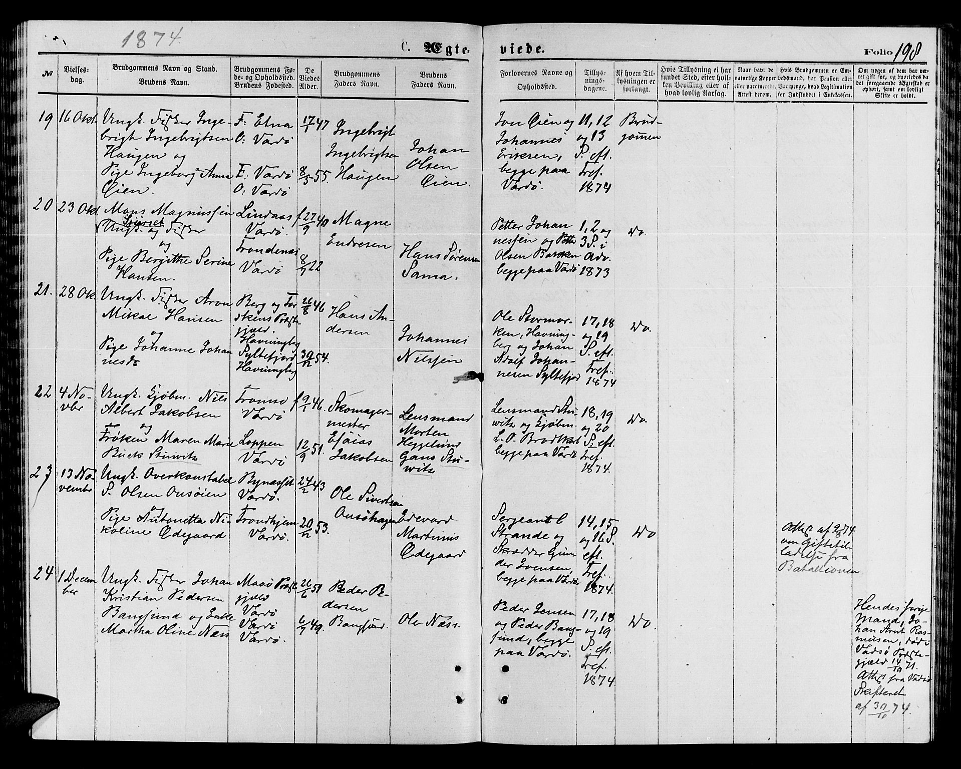 Vardø sokneprestkontor, AV/SATØ-S-1332/H/Hb/L0003klokker: Parish register (copy) no. 3, 1871-1878, p. 198