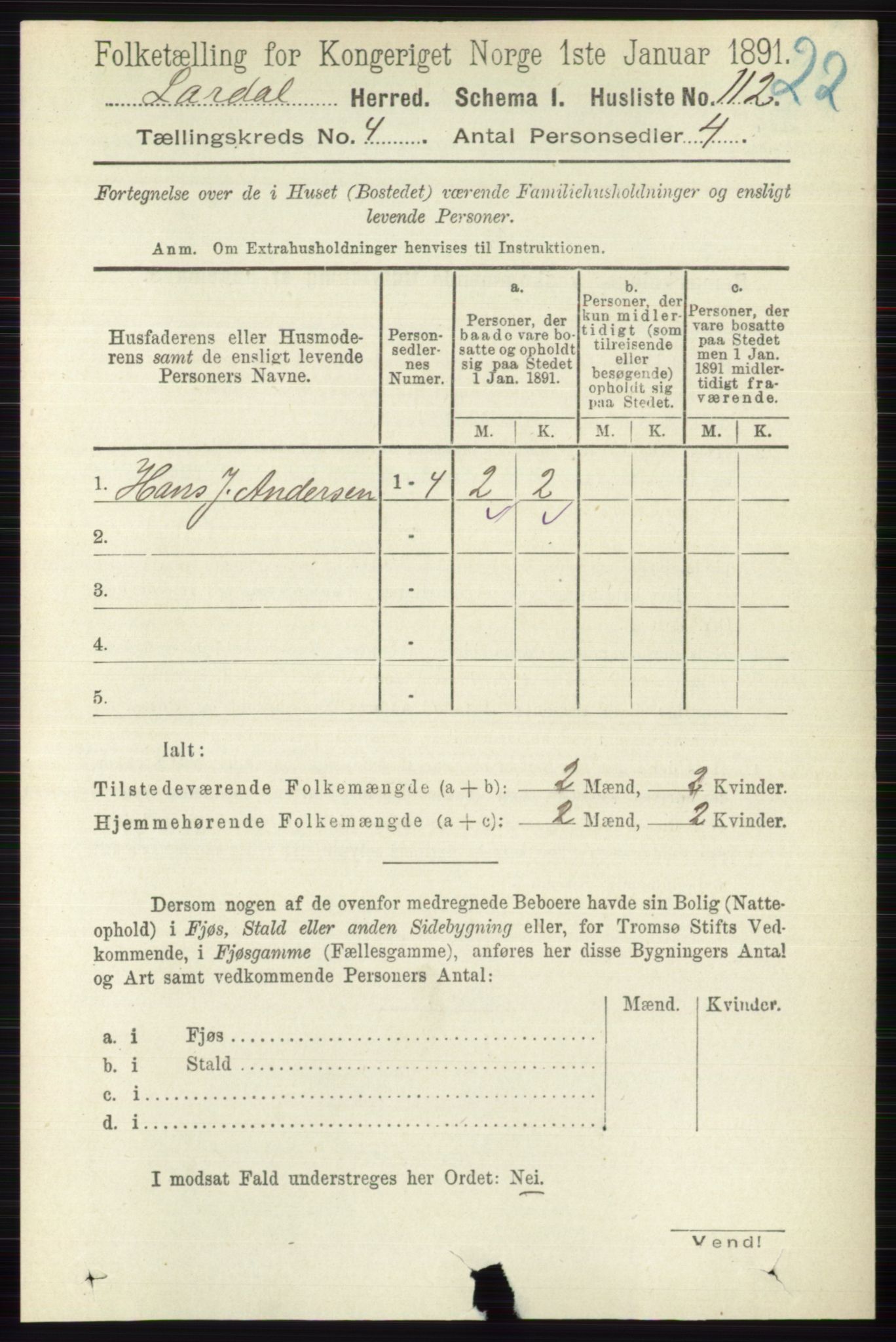 RA, 1891 census for 0728 Lardal, 1891, p. 1962