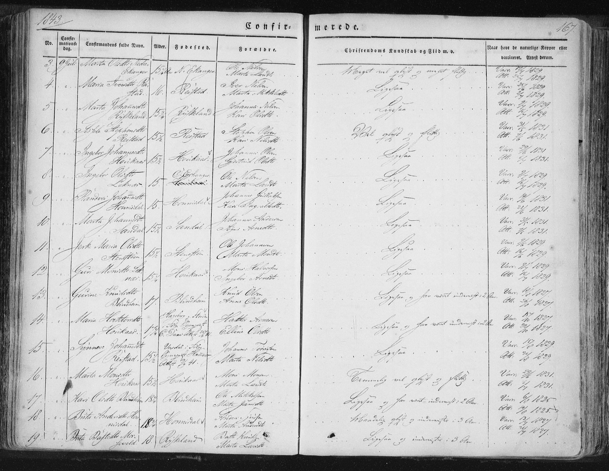 Hamre sokneprestembete, AV/SAB-A-75501/H/Ha/Haa/Haaa/L0012: Parish register (official) no. A 12, 1834-1845, p. 167