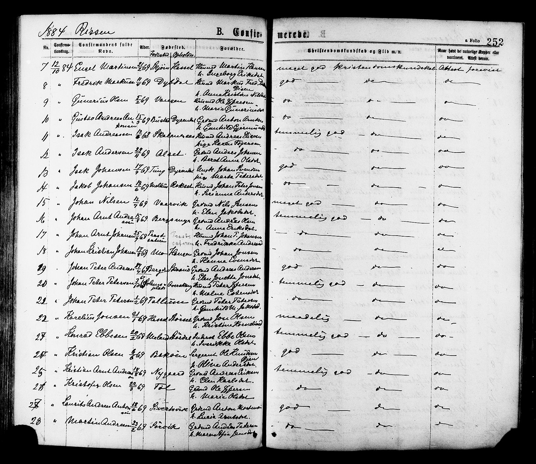 Ministerialprotokoller, klokkerbøker og fødselsregistre - Sør-Trøndelag, AV/SAT-A-1456/646/L0613: Parish register (official) no. 646A11, 1870-1884, p. 252