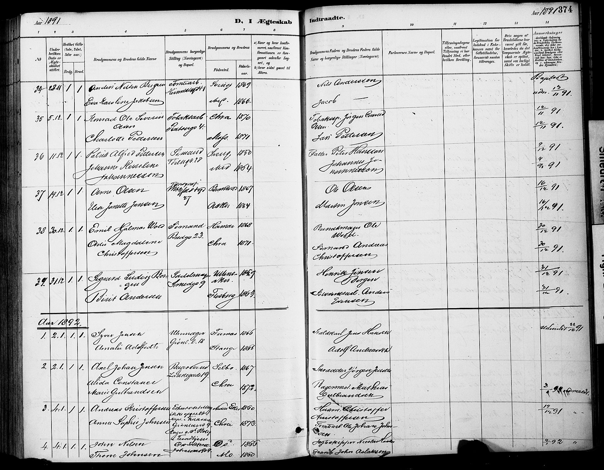 Grønland prestekontor Kirkebøker, AV/SAO-A-10848/F/Fa/L0013: Parish register (official) no. 13, 1887-1906, p. 374