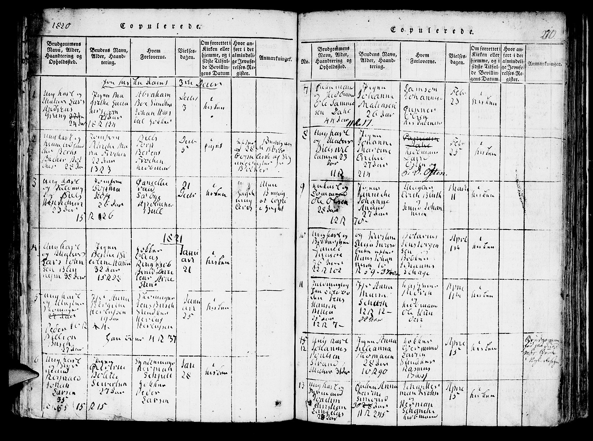 Domkirken sokneprestembete, SAB/A-74801/H/Hab/L0001: Parish register (copy) no. A 1, 1816-1821, p. 210