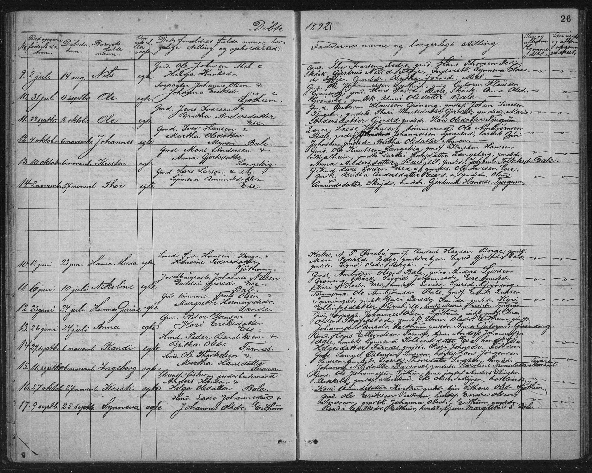 Balestrand sokneprestembete, AV/SAB-A-79601/H/Hab/Haba/L0002: Parish register (copy) no. A 2, 1880-1919, p. 26