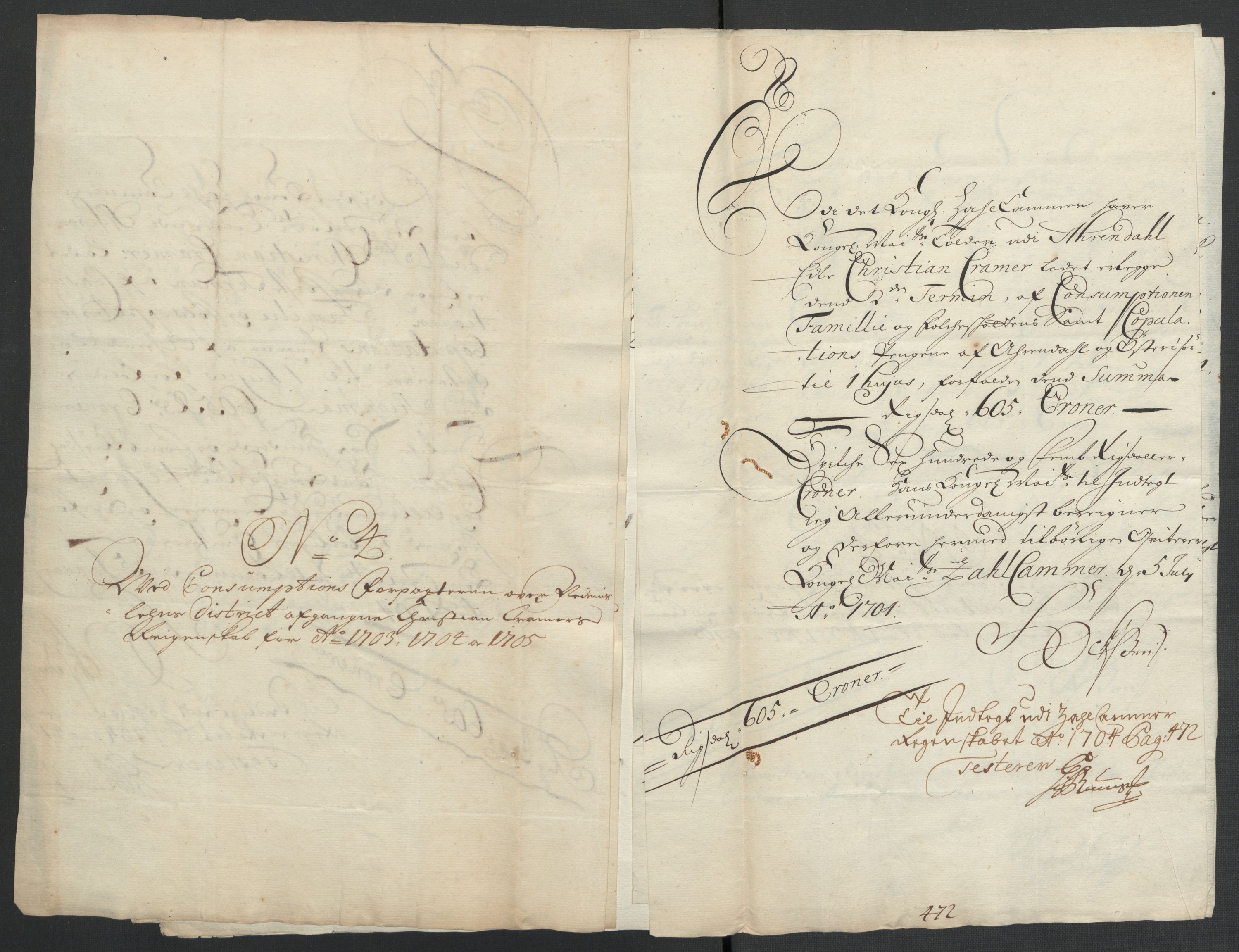 Rentekammeret inntil 1814, Reviderte regnskaper, Fogderegnskap, AV/RA-EA-4092/R39/L2317: Fogderegnskap Nedenes, 1704-1705, p. 135