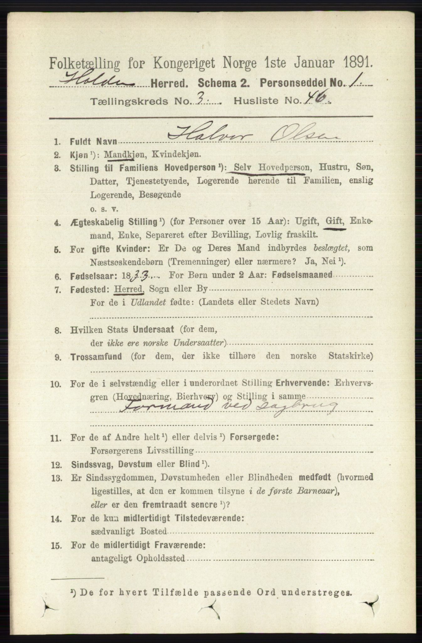 RA, 1891 census for 0819 Holla, 1891, p. 1823