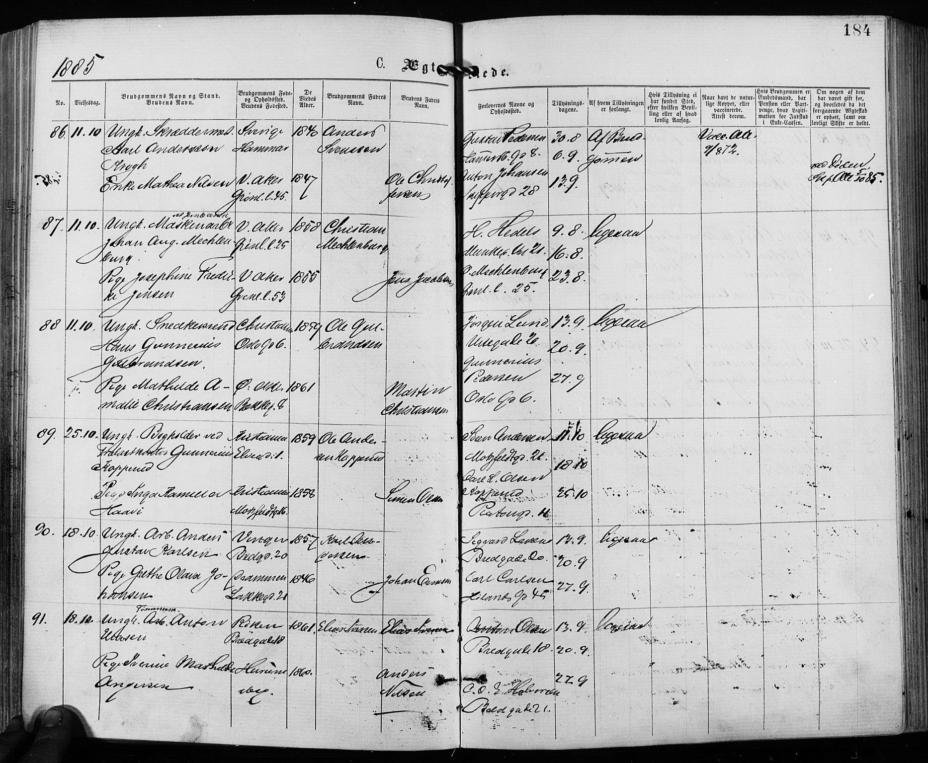 Grønland prestekontor Kirkebøker, AV/SAO-A-10848/F/Fa/L0006: Parish register (official) no. 6, 1877-1886, p. 184