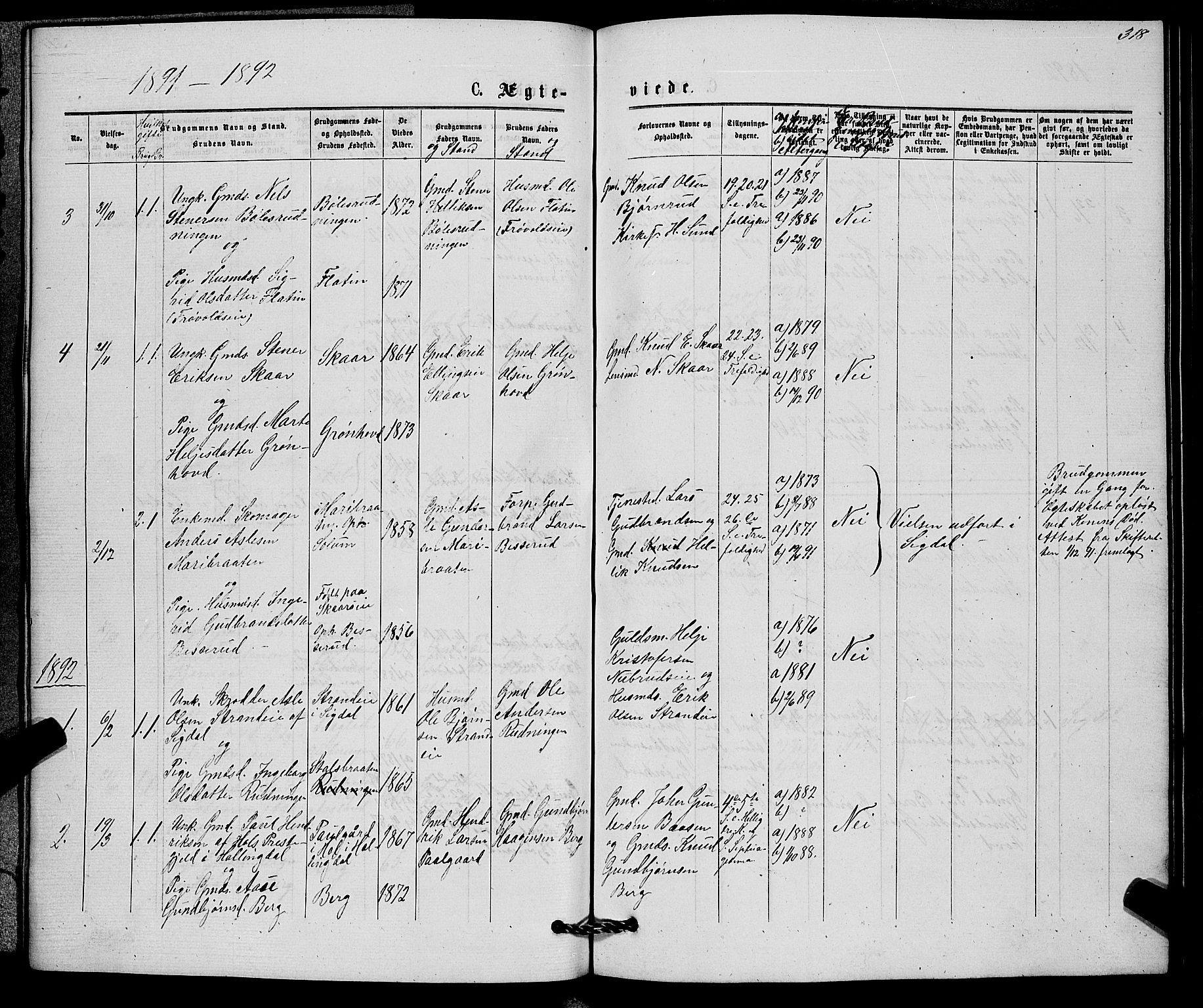 Sigdal kirkebøker, AV/SAKO-A-245/G/Gb/L0002: Parish register (copy) no. II 2, 1875-1900, p. 318