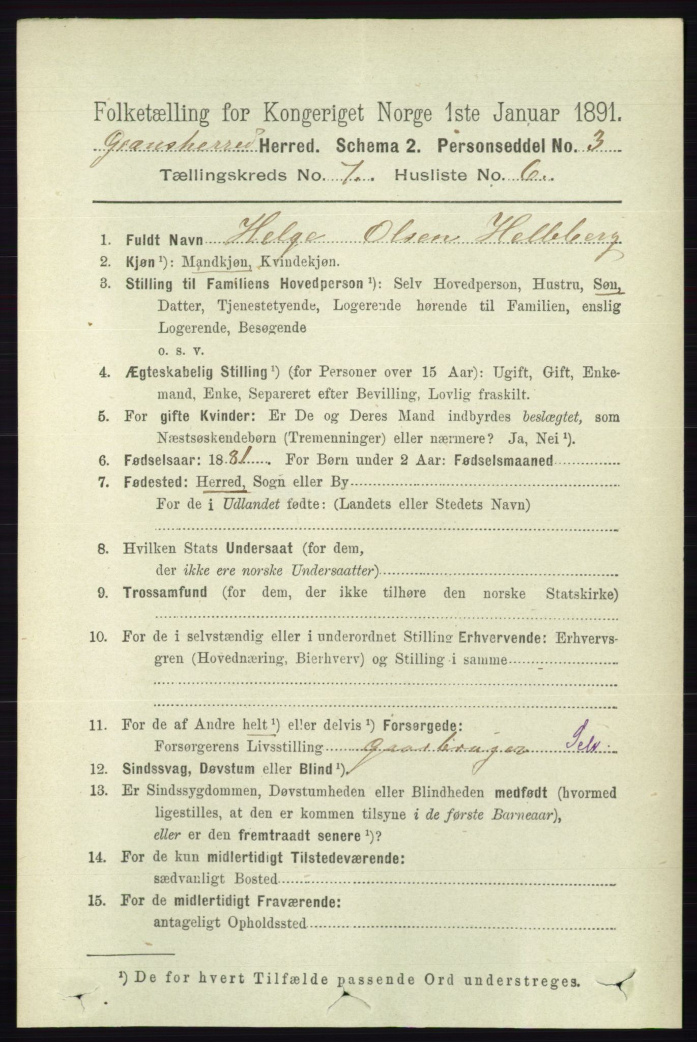 RA, 1891 census for 0824 Gransherad, 1891, p. 1238