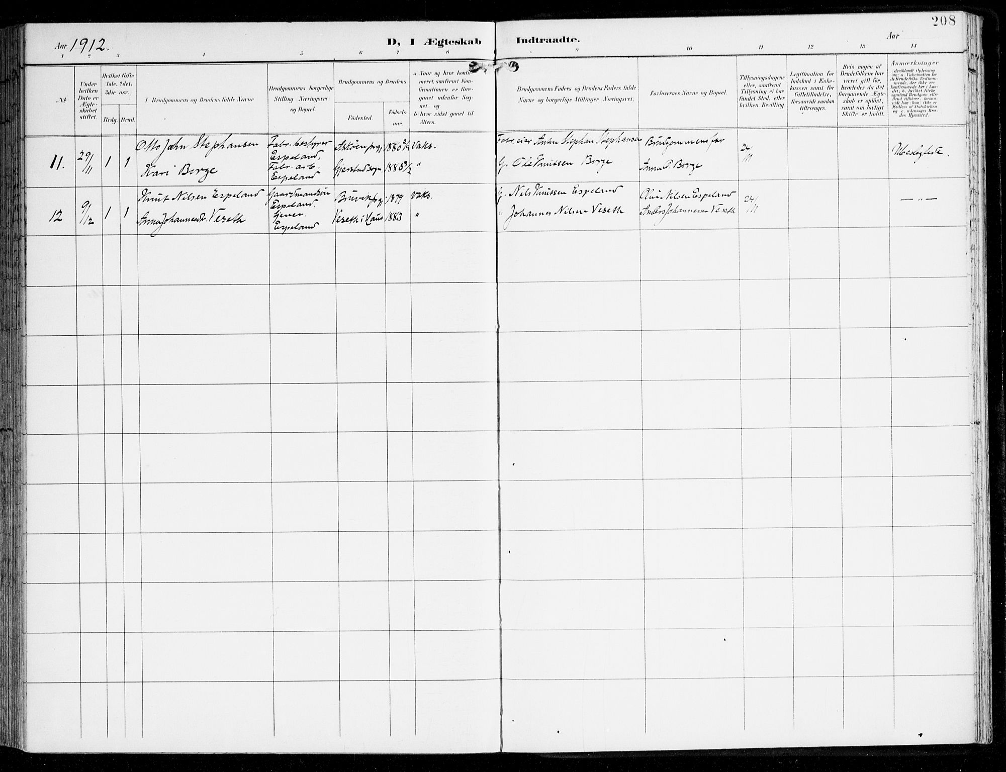 Haus sokneprestembete, SAB/A-75601/H/Haa: Parish register (official) no. D 2, 1899-1912, p. 208