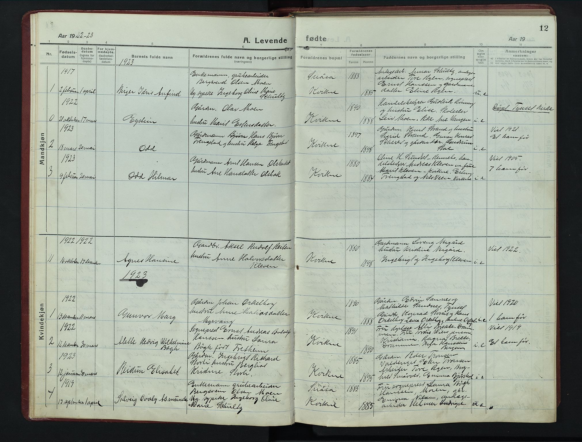 Kvikne prestekontor, AV/SAH-PREST-064/H/Ha/Hab/L0005: Parish register (copy) no. 5, 1919-1943, p. 12