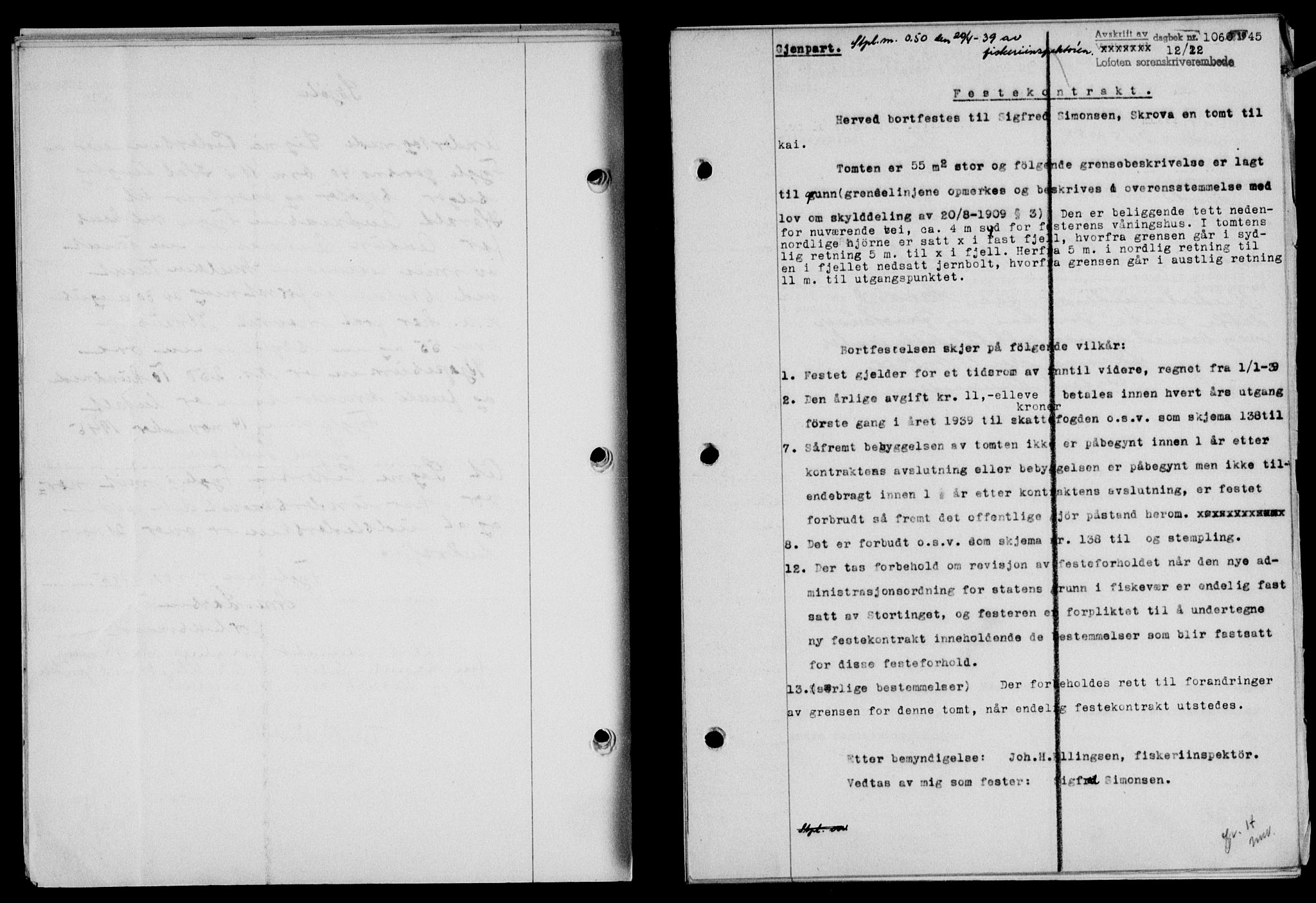 Lofoten sorenskriveri, SAT/A-0017/1/2/2C/L0013a: Mortgage book no. 13a, 1944-1946, Diary no: : 1060/1945