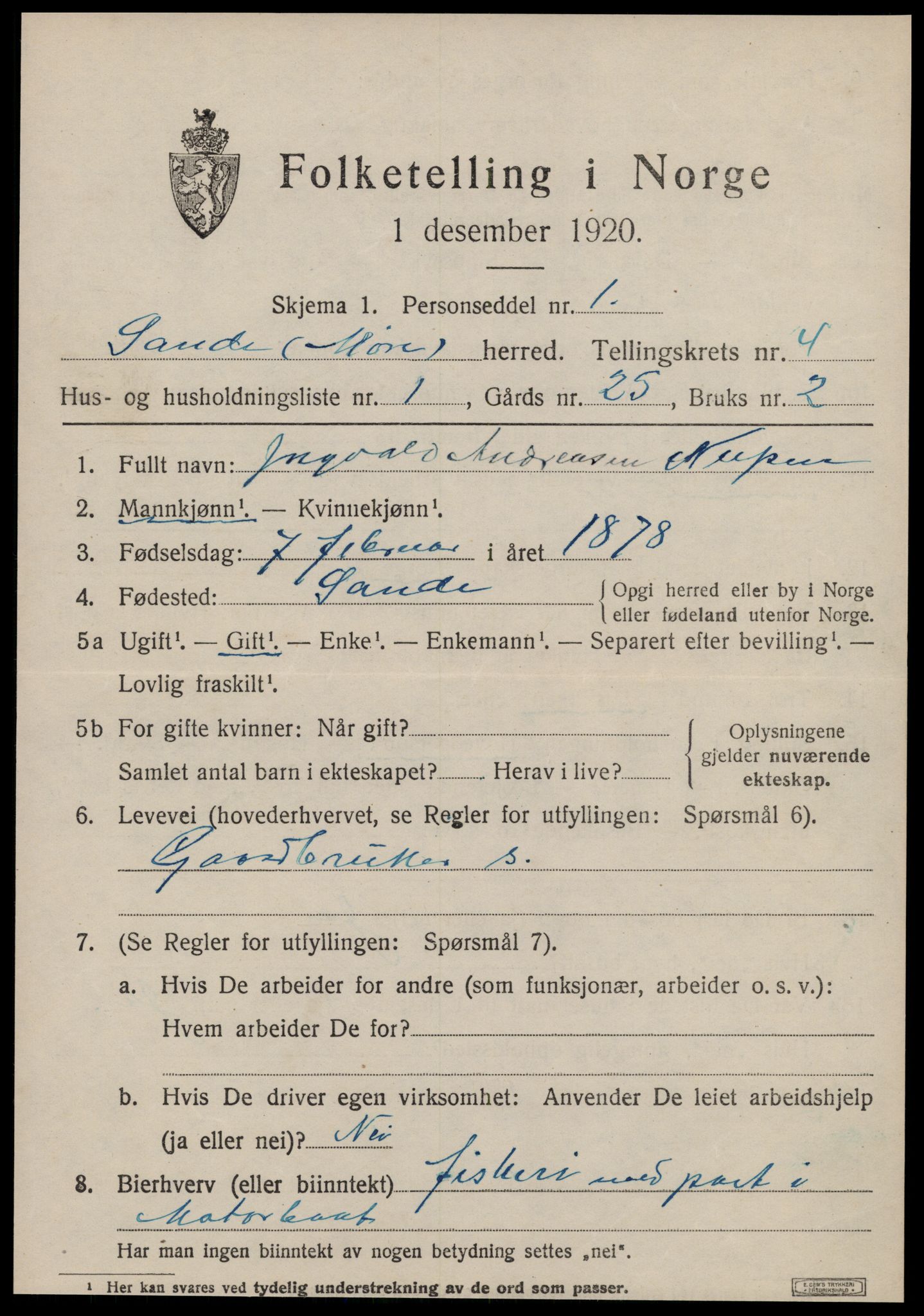 SAT, 1920 census for Sande (MR), 1920, p. 2966