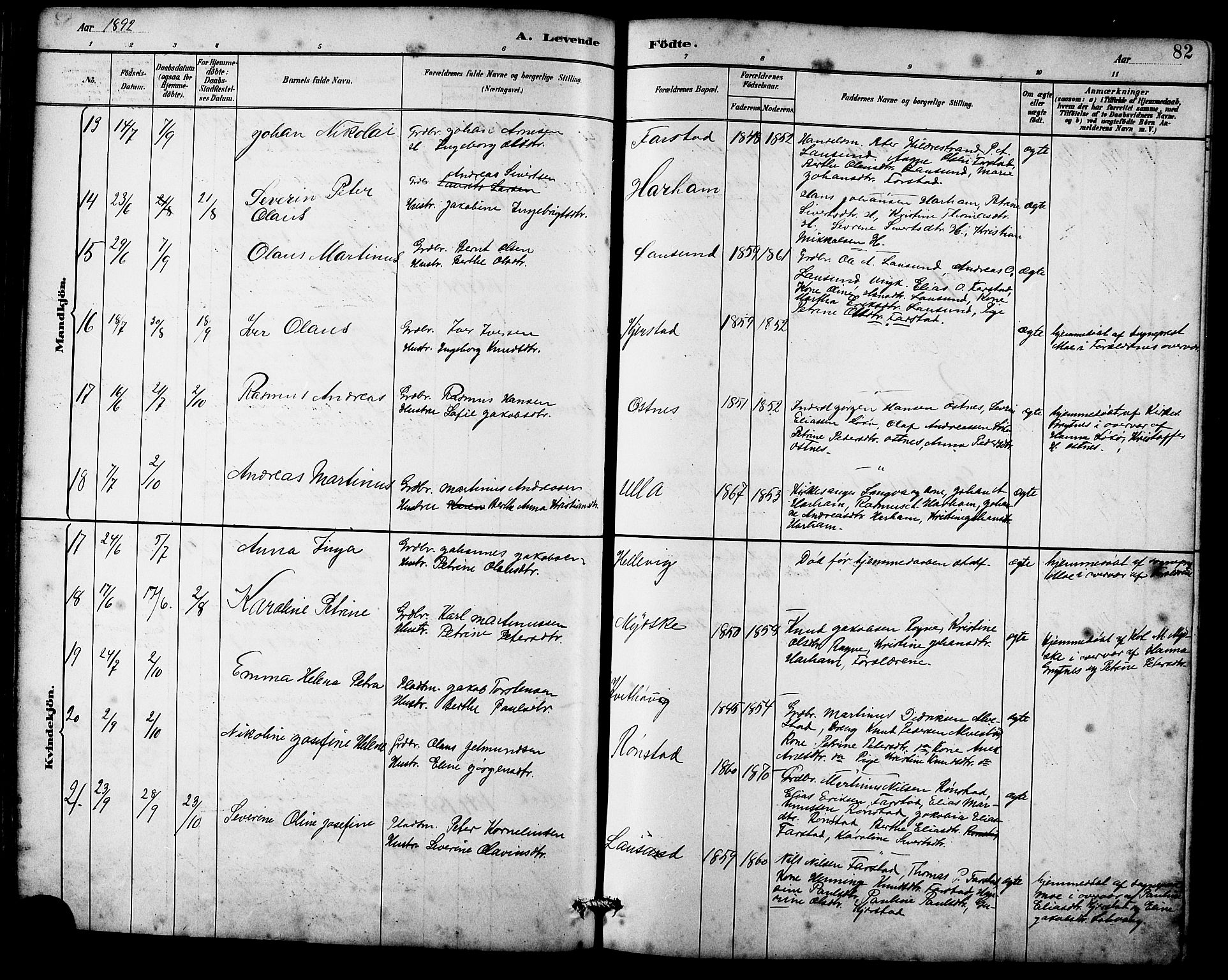 Ministerialprotokoller, klokkerbøker og fødselsregistre - Møre og Romsdal, SAT/A-1454/536/L0510: Parish register (copy) no. 536C05, 1881-1898, p. 82