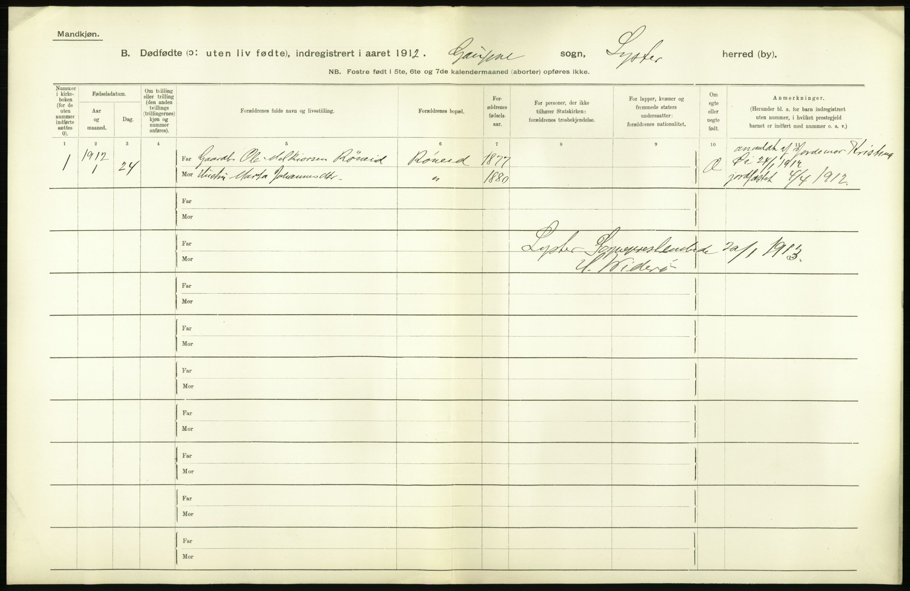 Statistisk sentralbyrå, Sosiodemografiske emner, Befolkning, RA/S-2228/D/Df/Dfb/Dfbb/L0035: N. Bergenhus amt: Døde, dødfødte. Bygder., 1912, p. 398