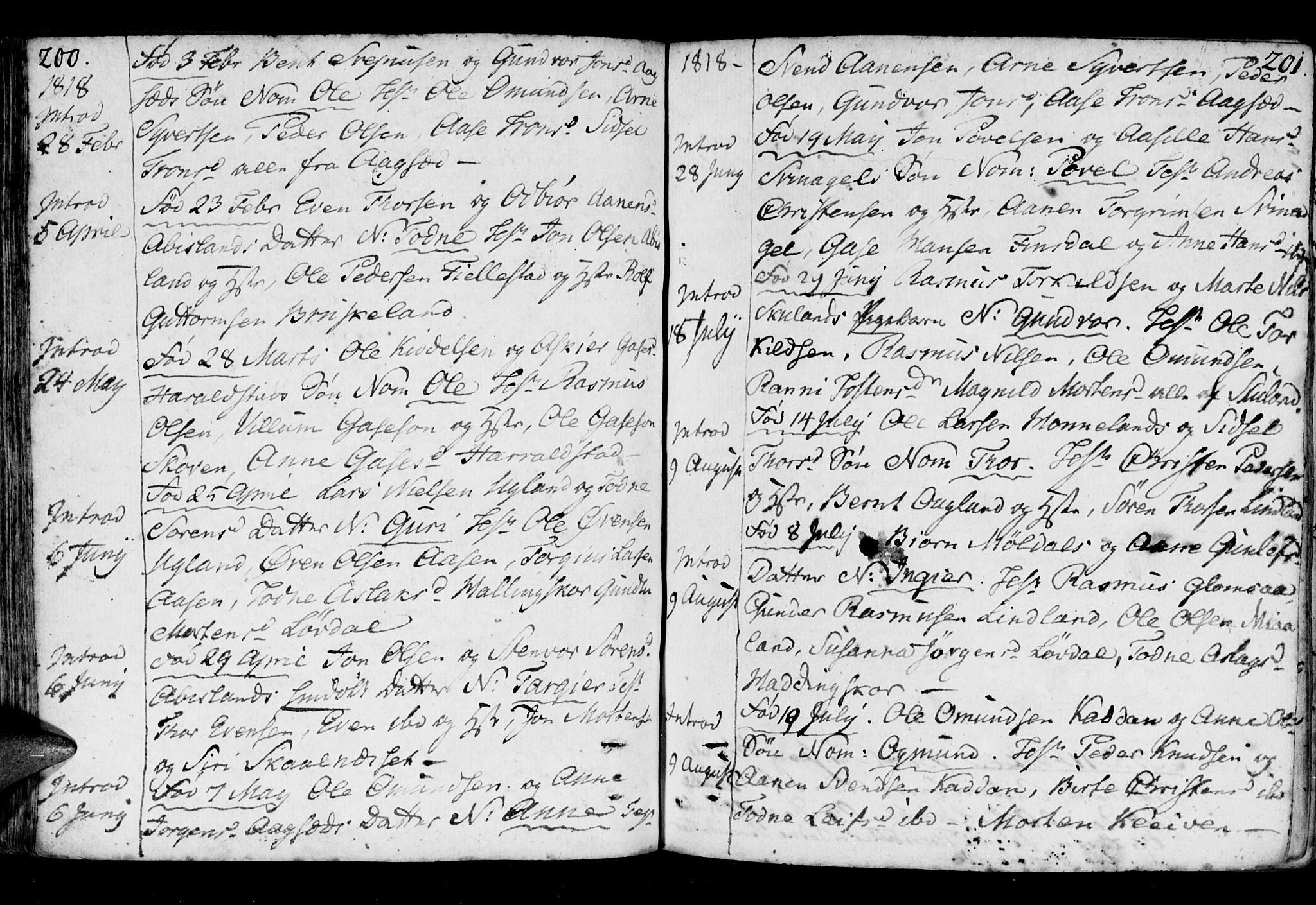 Holum sokneprestkontor, AV/SAK-1111-0022/F/Fa/Fab/L0004: Parish register (official) no. A 4, 1774-1847, p. 200-201