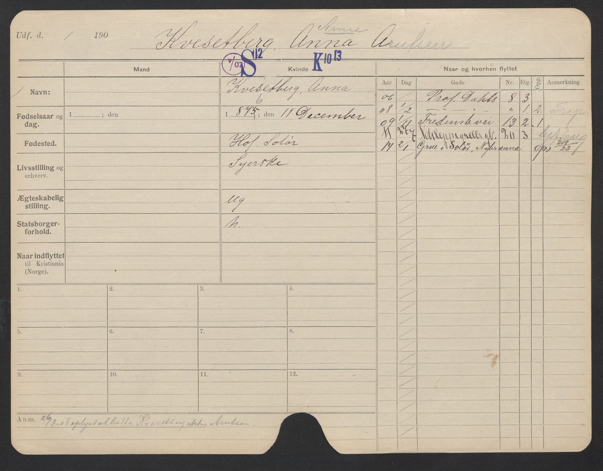 Oslo folkeregister, Registerkort, AV/SAO-A-11715/F/Fa/Fac/L0019: Kvinner, 1906-1914, p. 675a