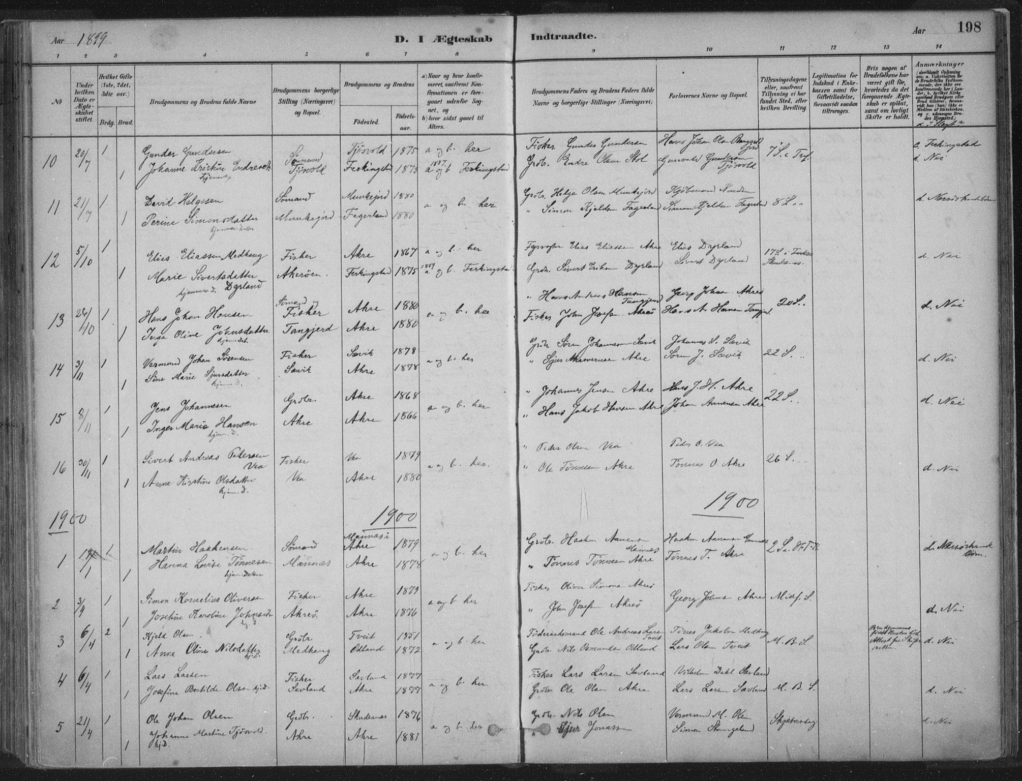 Kopervik sokneprestkontor, SAST/A-101850/H/Ha/Haa/L0004: Parish register (official) no. A 4, 1882-1905, p. 198